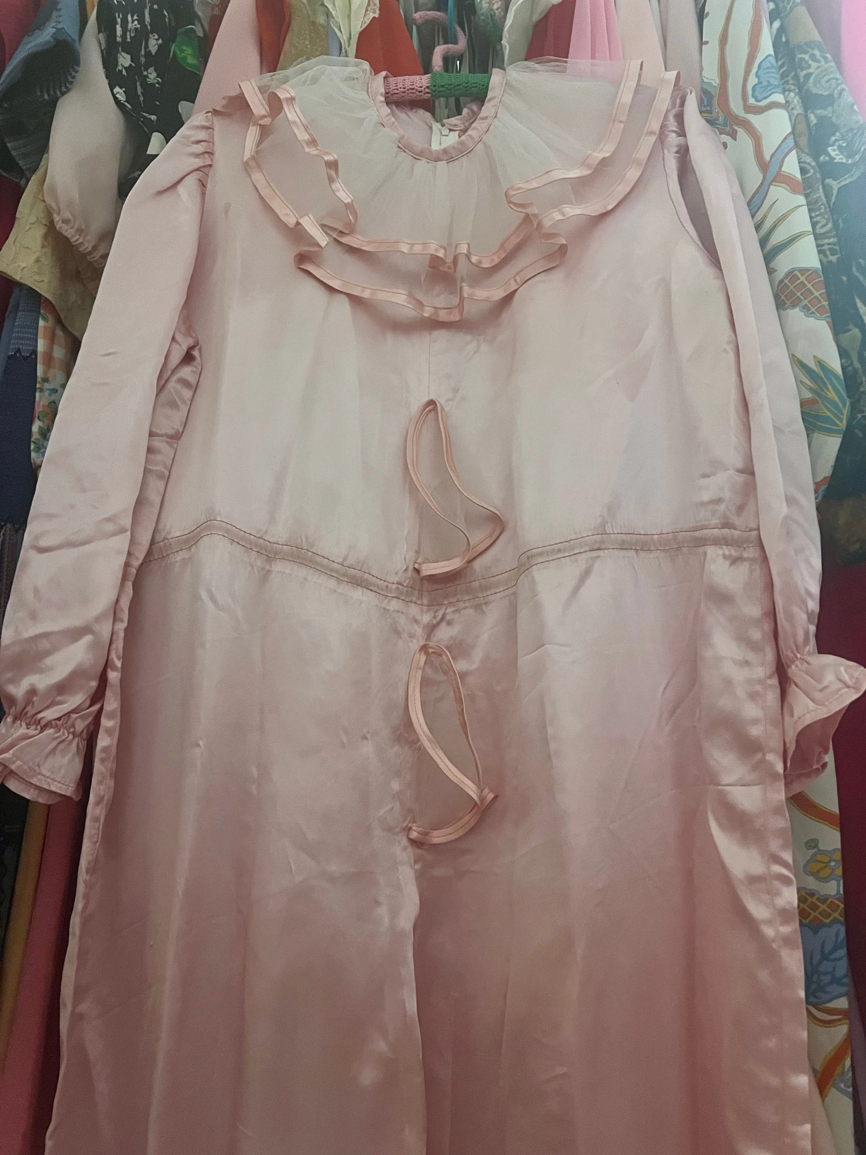 Product image for Pink satin handmade clown jumpsuit sz s/m