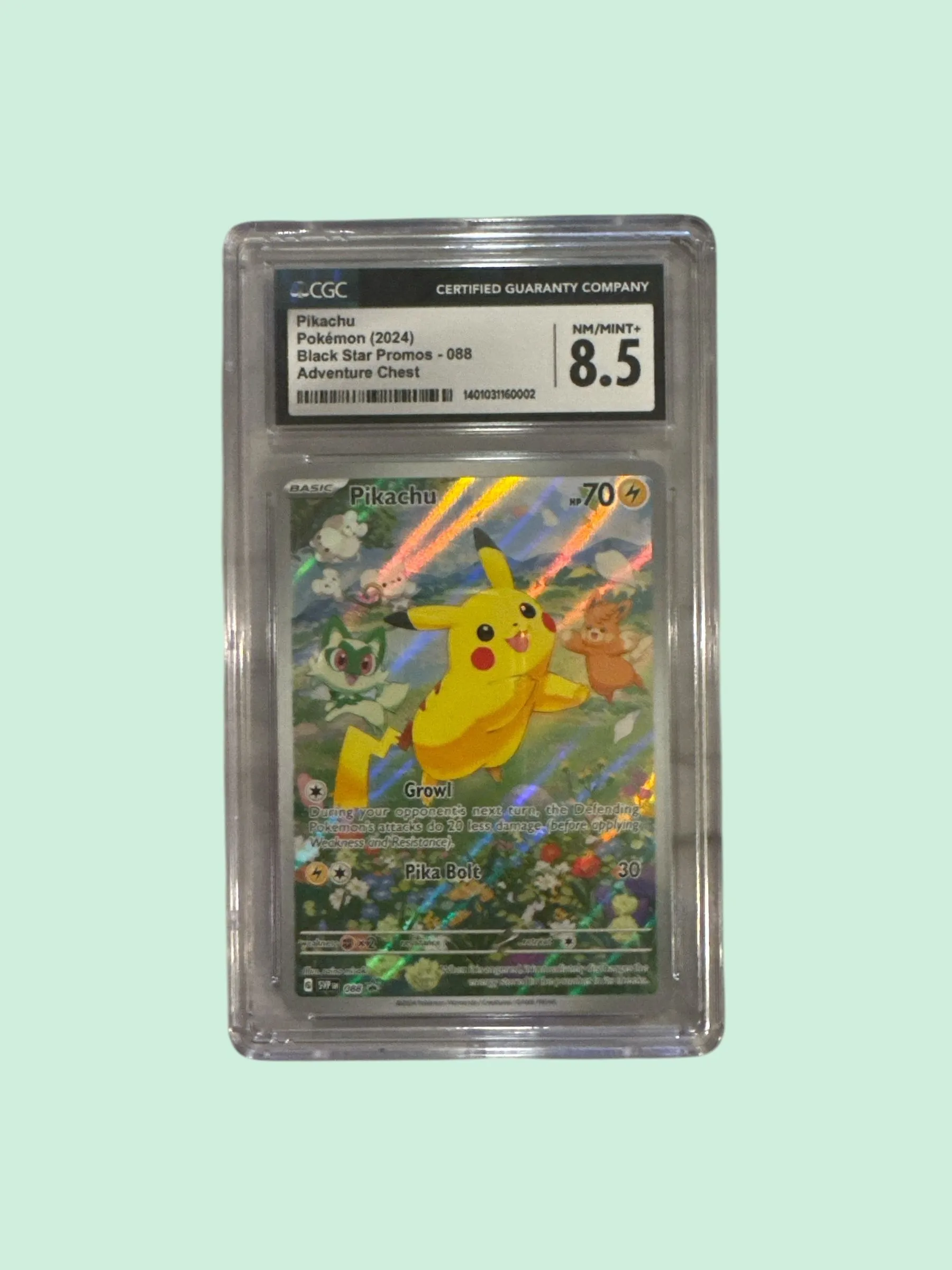 Product image for Pokémon Pikachu Black Star Promo Paldean Adventure Chest CGC 8.5
