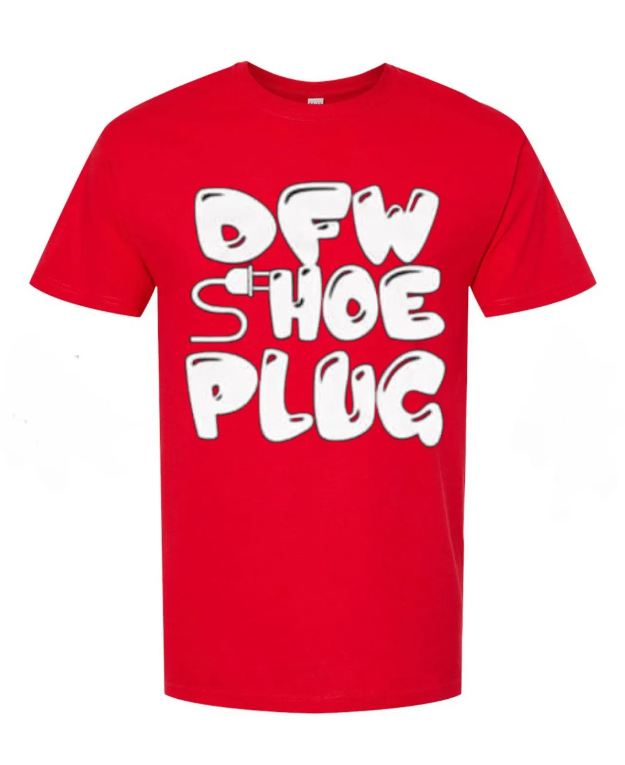 Product image for (SUPPORT) RED/WHITE OG DFWSHOEPLUG TEE