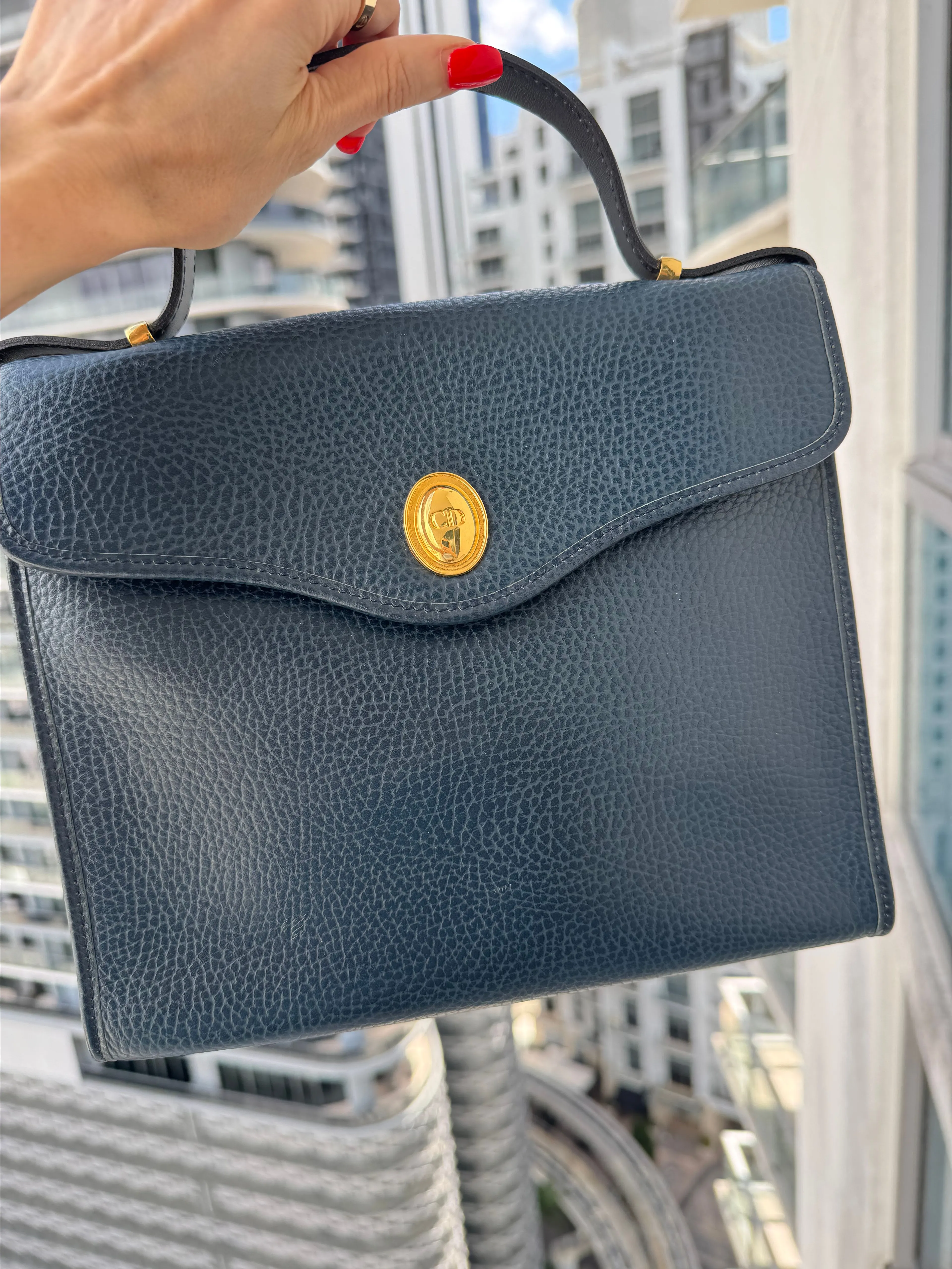 Product image for 27. Christian Dior Vintage Leather Navy Top Handle Bag