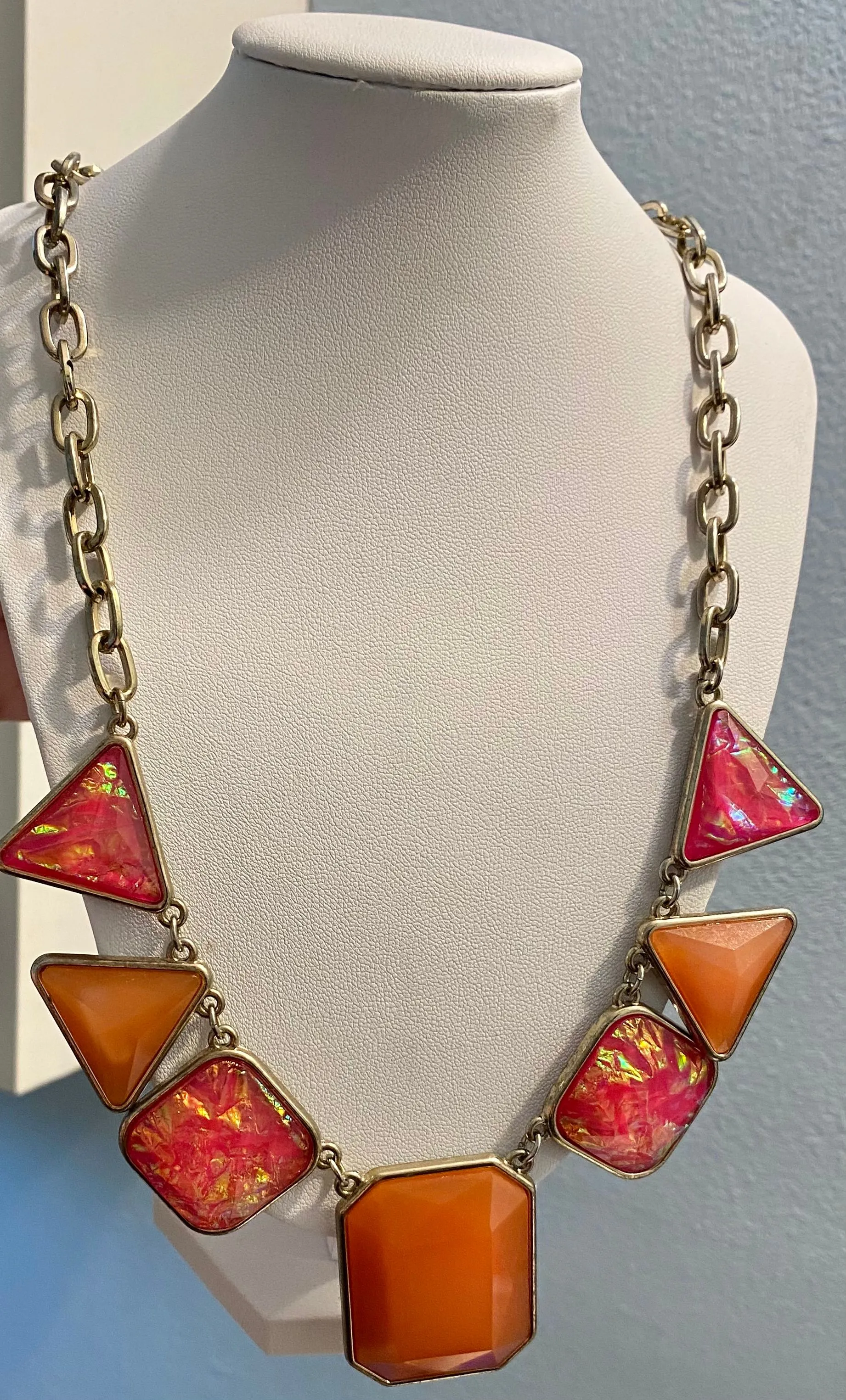Product image for Pink and Orange Necklace with Gold Tone Chain
