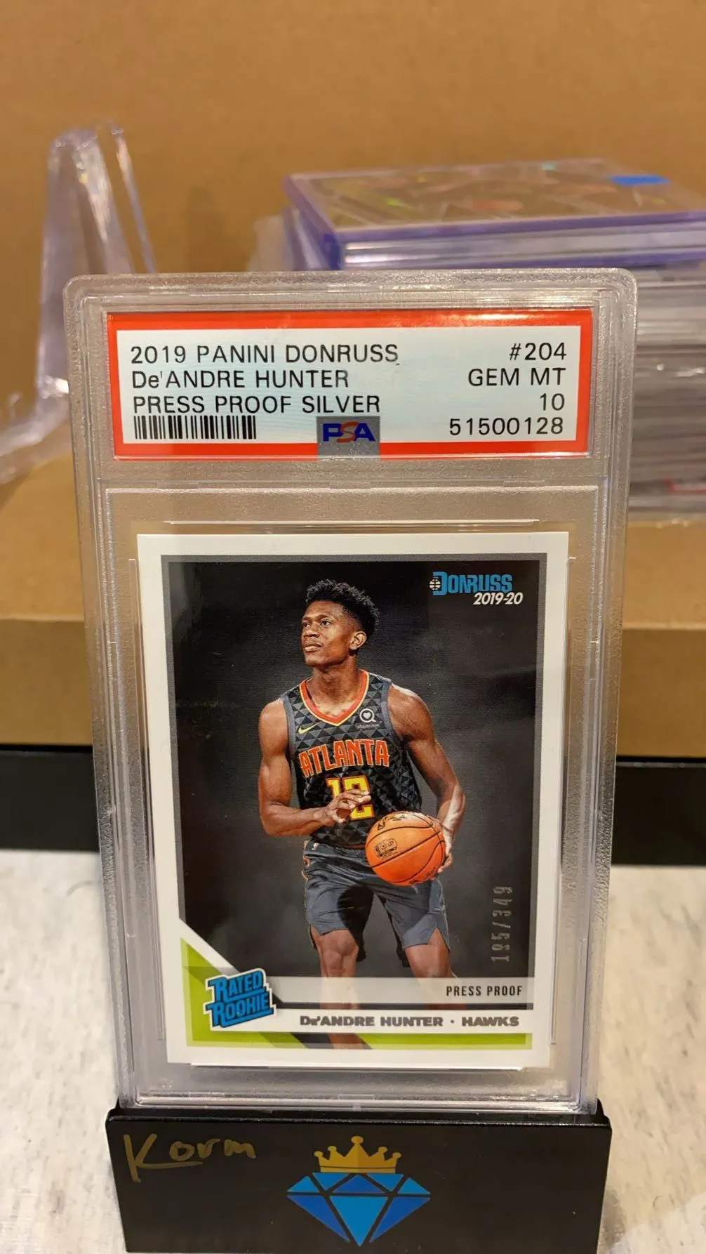 Product image for De'Andre Hunter Rookie 2019 Donruss Rated Rookie Press Proof Silver PSA 10 GEM MT Hawks