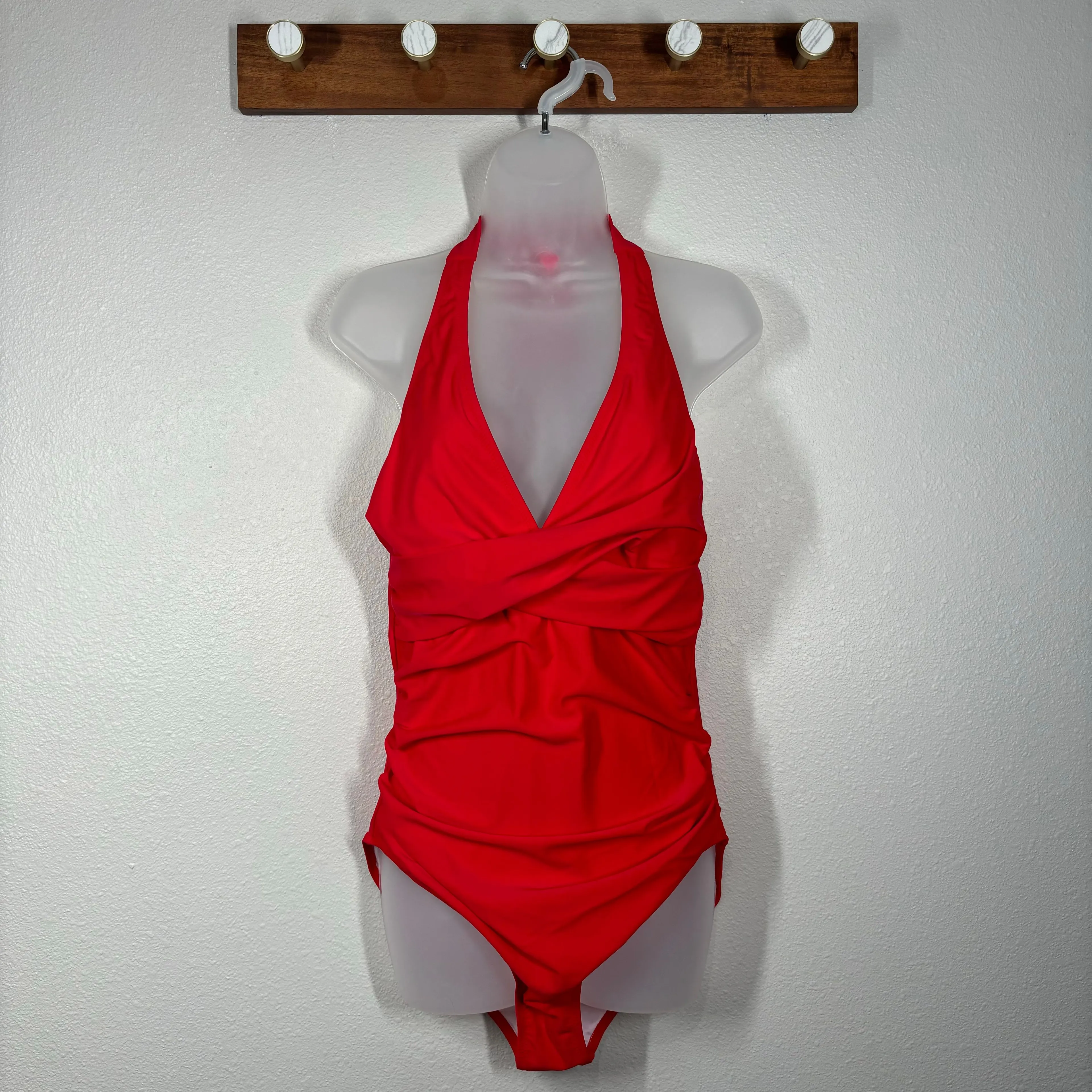 Product image for Red One Piece Tummy Control Swimsuit Size Large