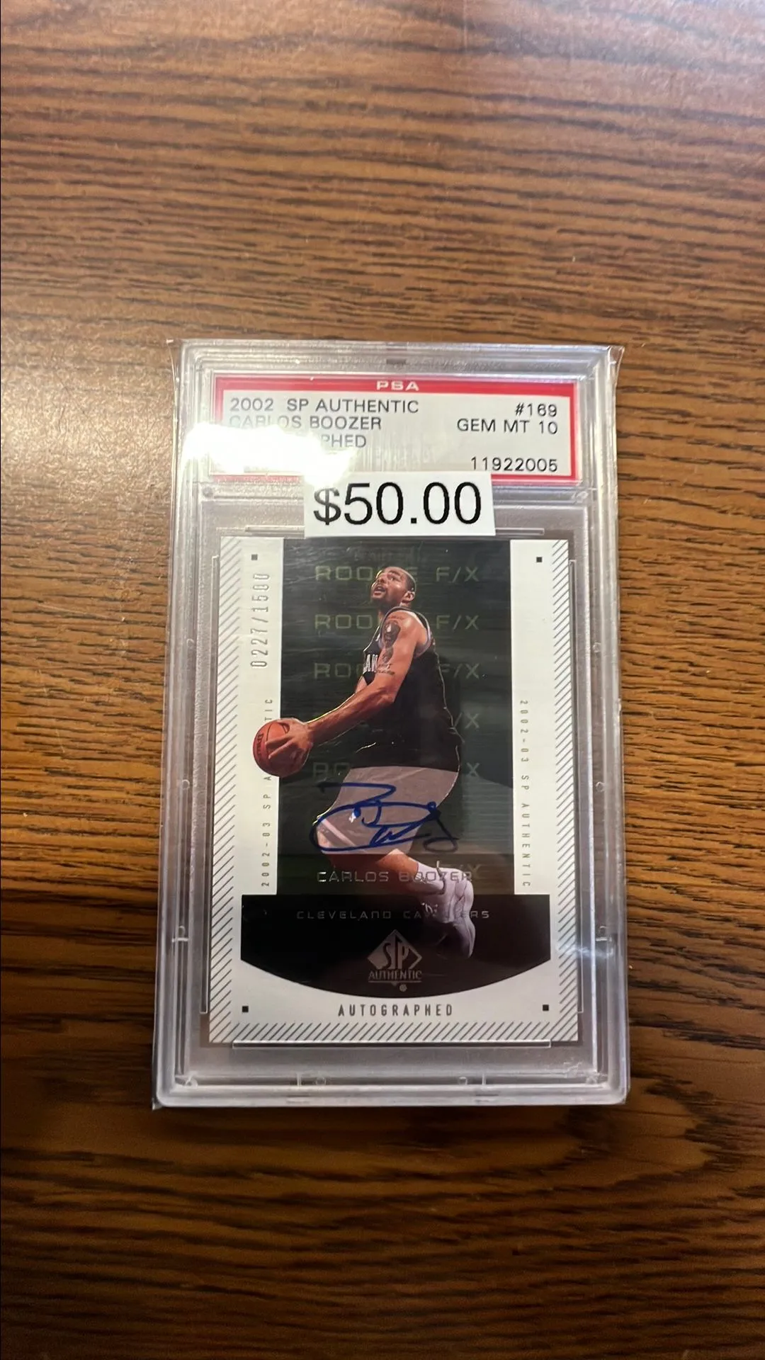Product image for 2002 Sp Authentic Rookie Carlos Boozer Auto 227/1500 Psa 10