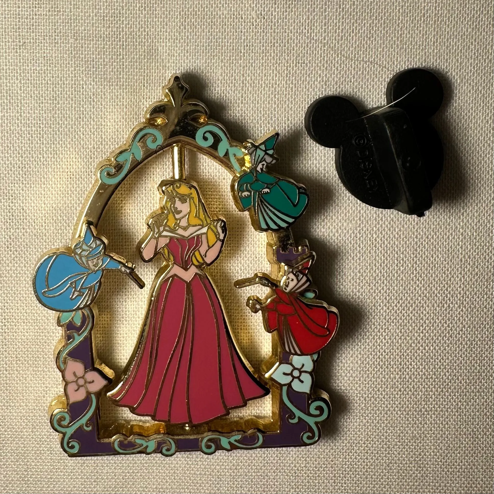 sleeping beauty pink and blue dress Disney Princess Sleeping Beauty Aurora with Rose Jumbo Collectible Trading Pin main image 0