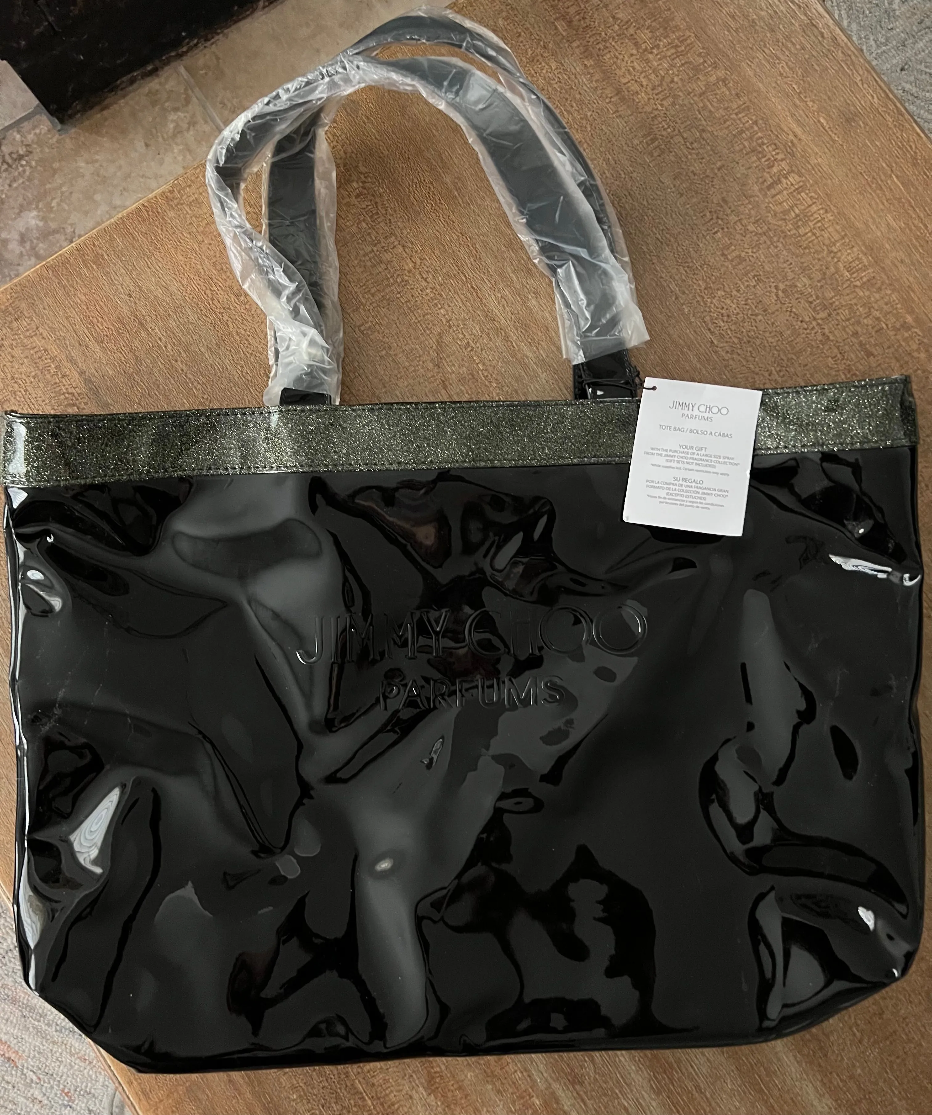 Product image for Jimmy Choo Parfums Black Patent Tote Shiny Shoulder Bag Embossed - [Black]