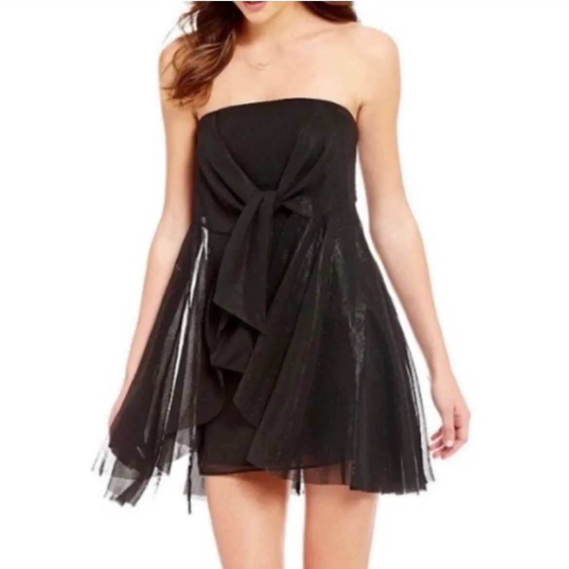 Product image for FREE PEOPLE ‘Good for You’ strapless tie front mesh layered short dress Size 8