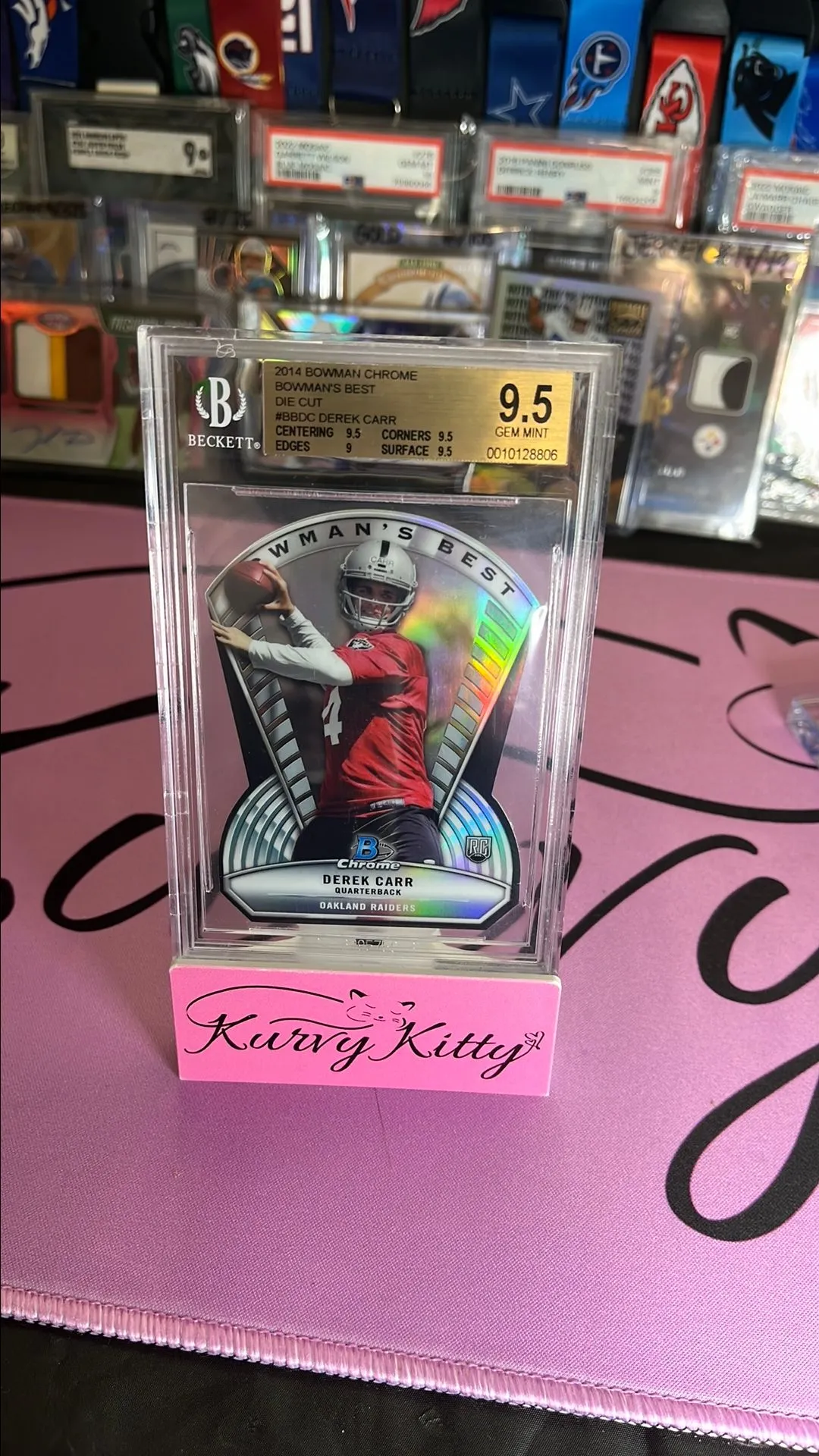 Product image for 2014 Bowman Chrome Derek Carr RC Die Cut Holo BGS 9.5