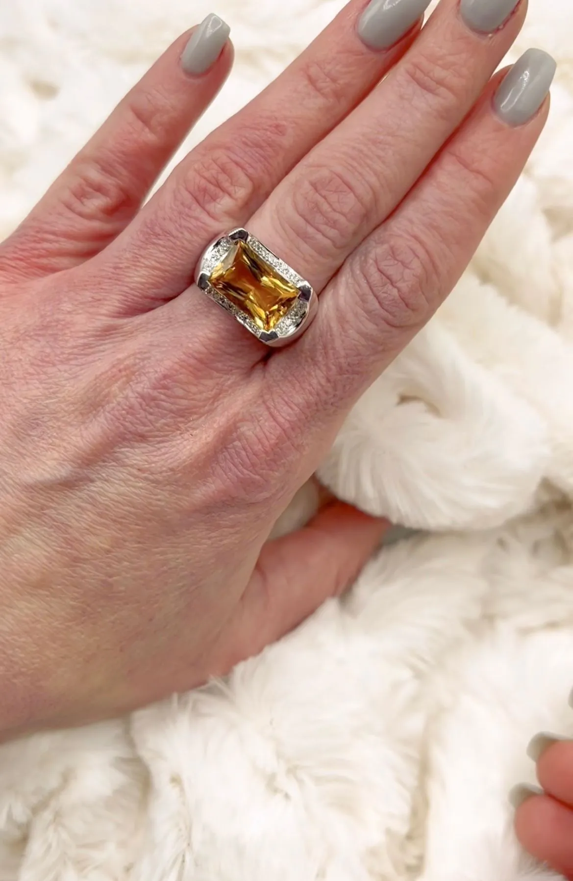 Product image for 4.85 Ct Citrine and Diamond Ring in 14KW Gold Size 7.25 Only