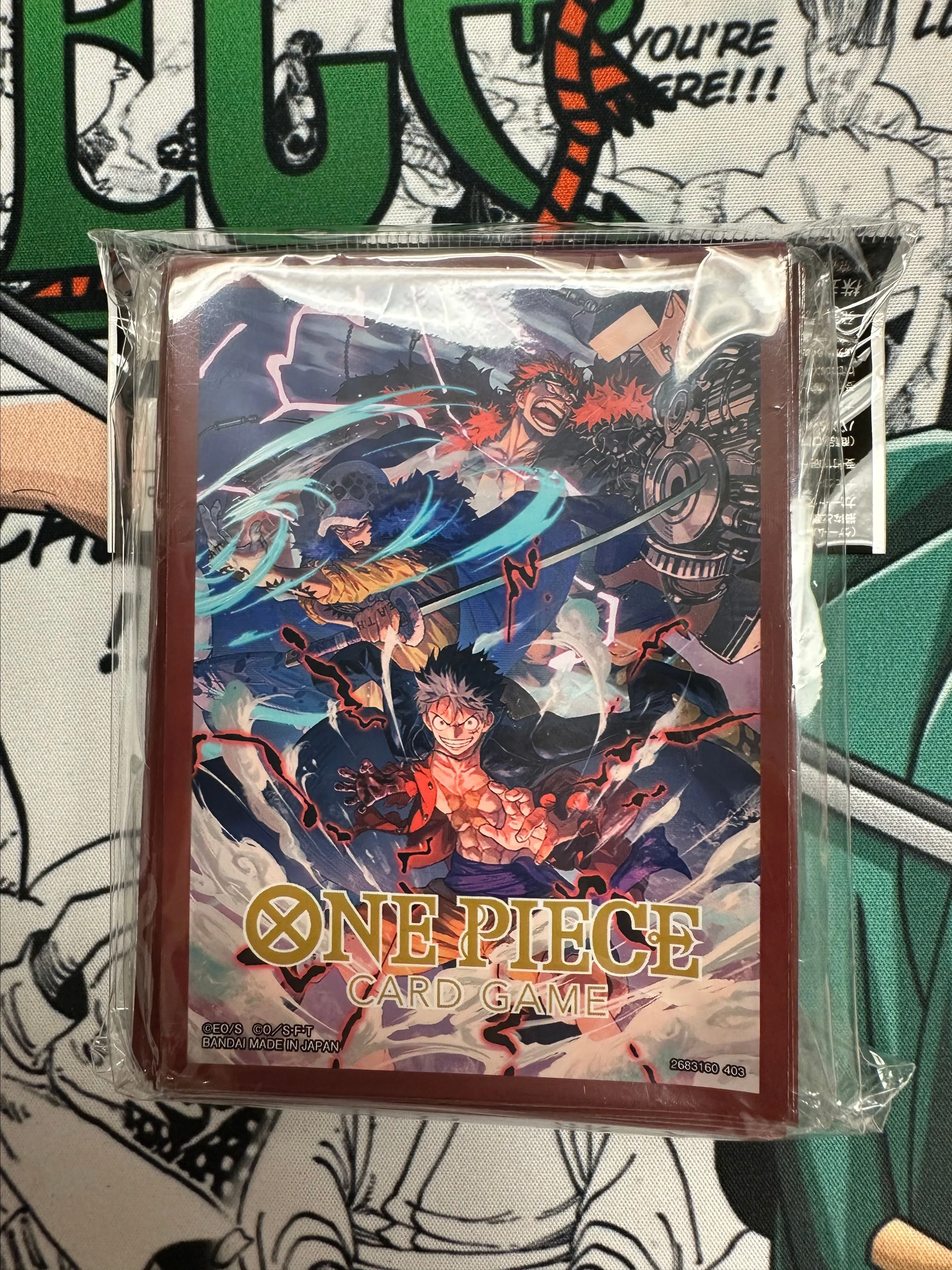 Product image for Bandai Official Deck Sleeves (Luffy, Law, Eustass)