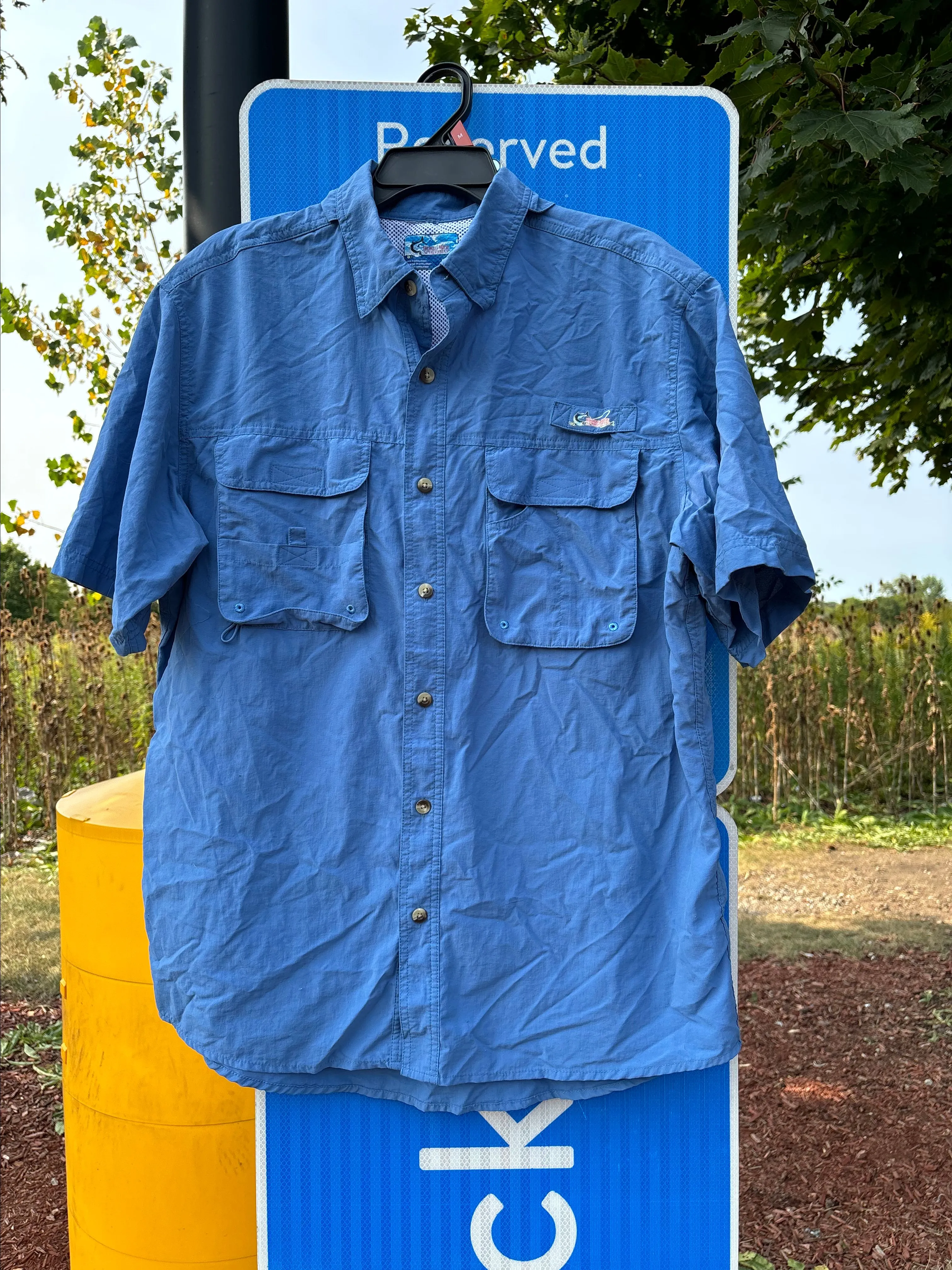 Product image for World Wide Sportsman Shirt Men’s Large Blue Outdoor Vented Caped Fishing Sports