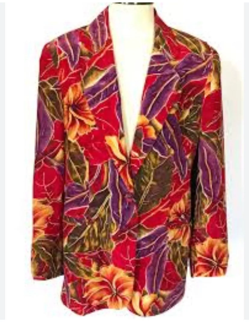 Product image for 90’s Red Silk Tropical Floral Blazer