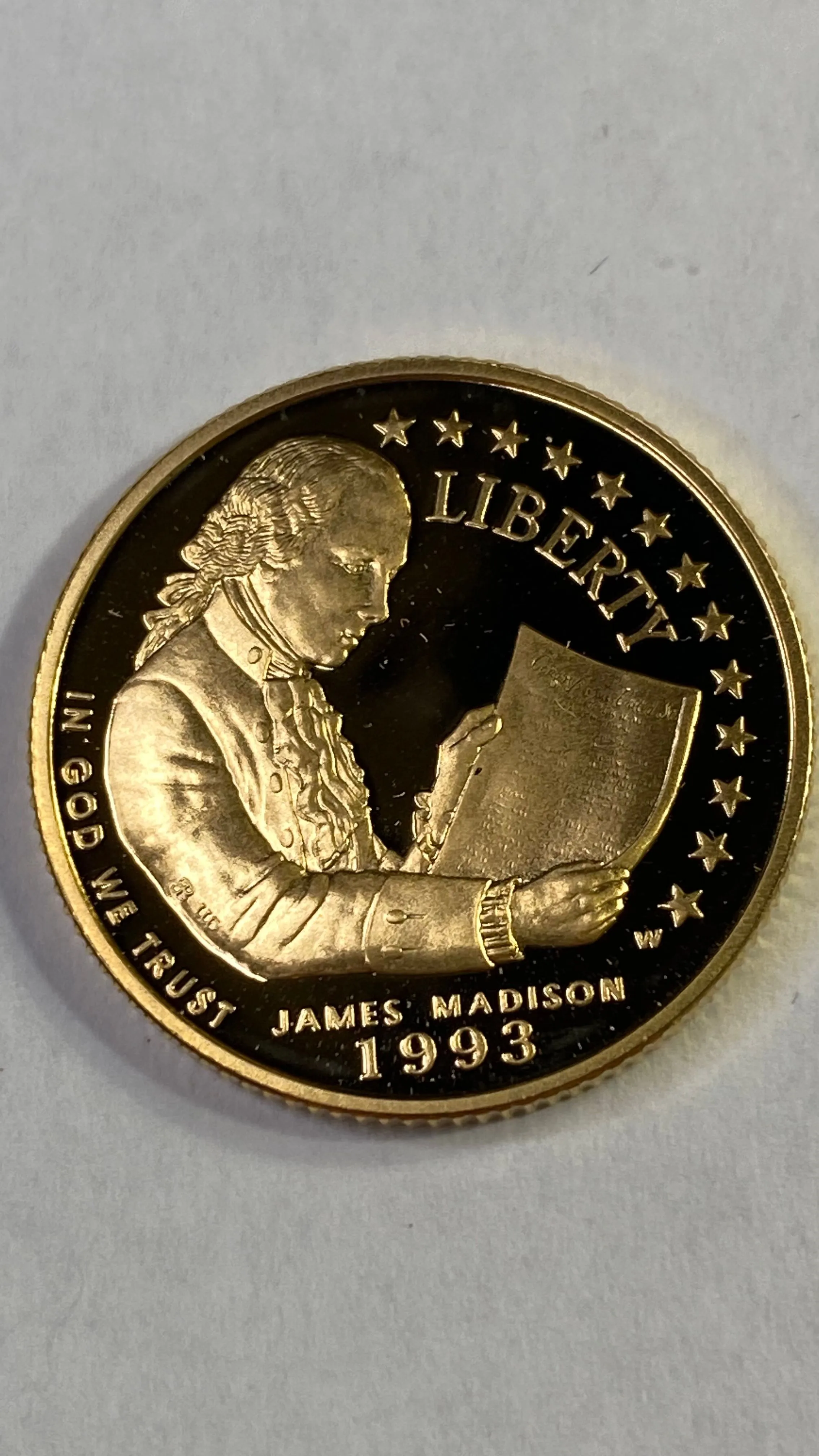 Product image for 1993-W $5 Gold Commemorative James Madison Bill of Rights Coin
