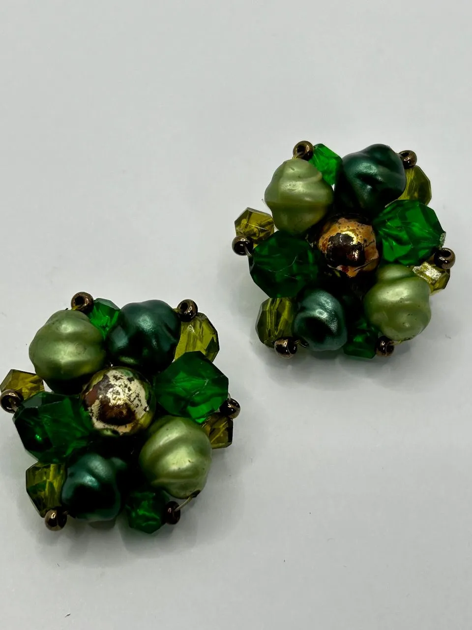 Product image for Vintage Green Bead Earrings Clip on Made in Germany 