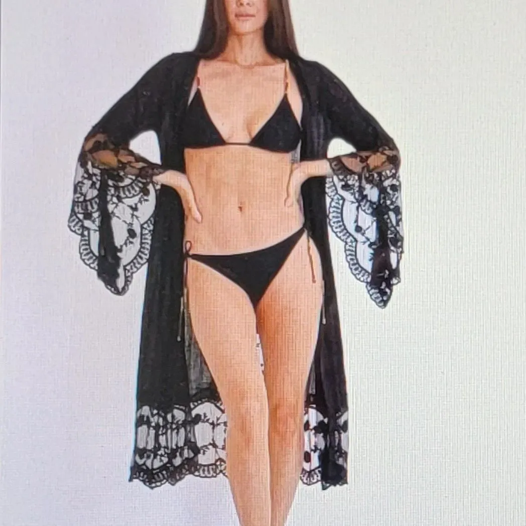 Product image for Kimono Black Lace Sexy Free Spirit Collection Muche et Muchette French Designer