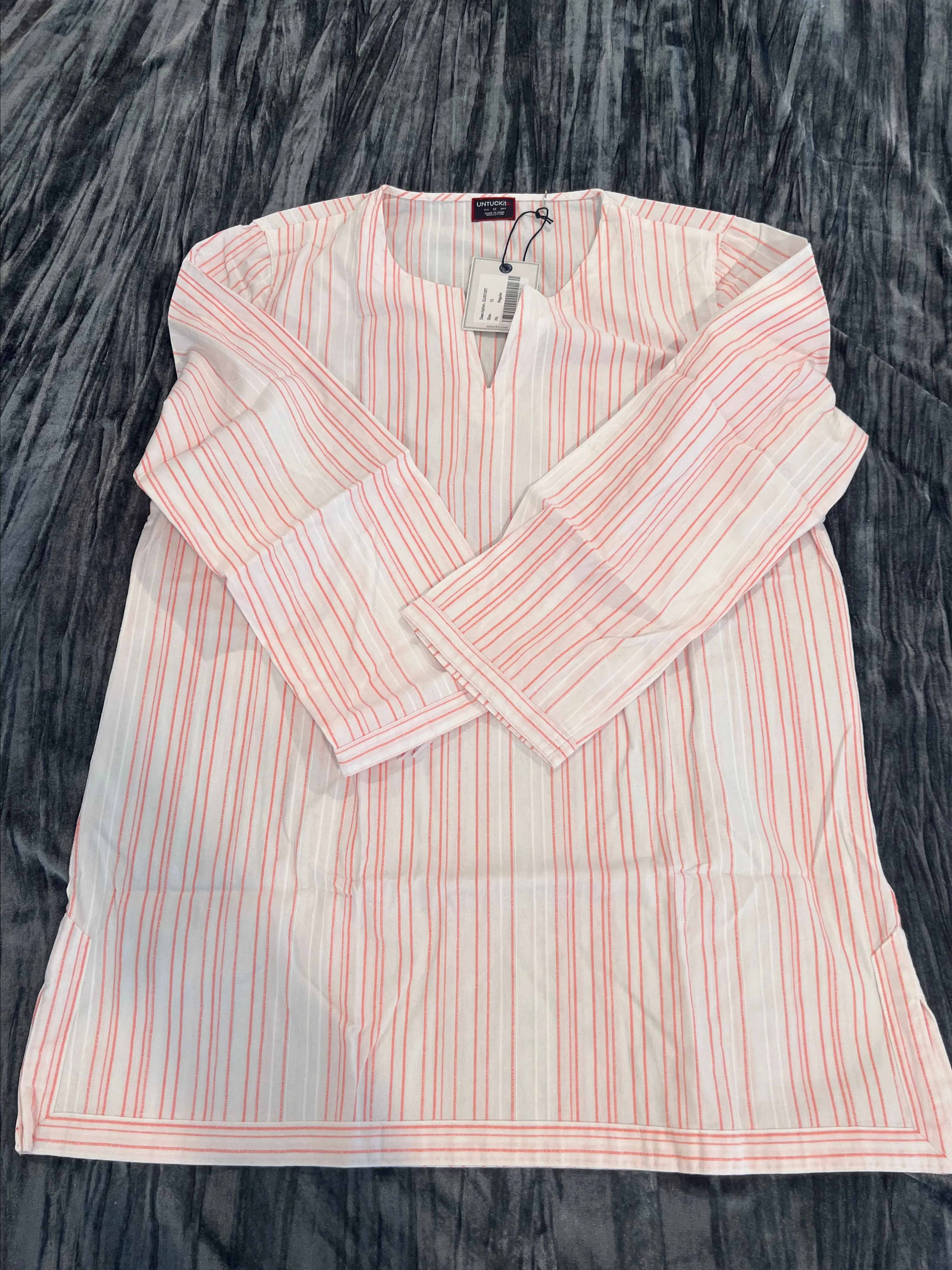 Product image for Pink and White Striped Tunic Top by Untuckit Size 12