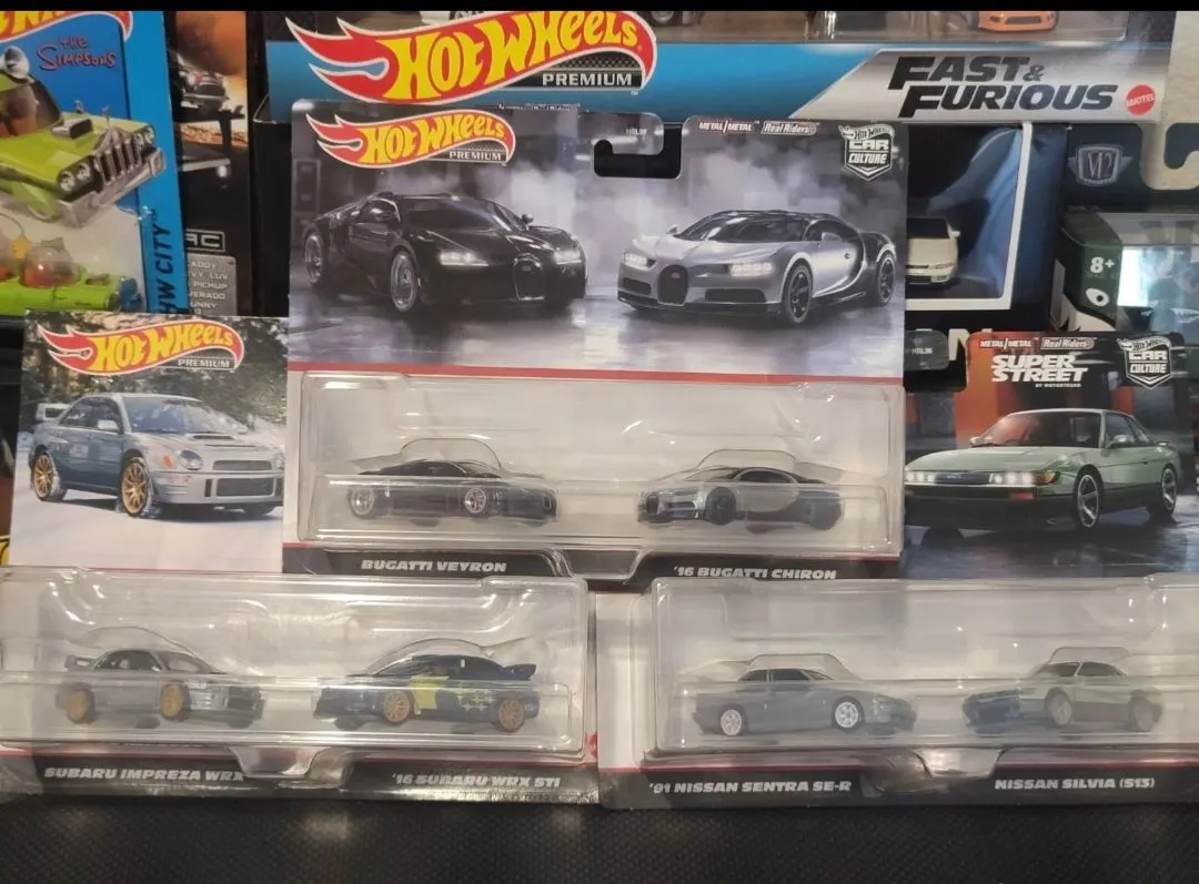 Product image for Hot Wheels Car Culture 2 Pack - Subaru WRX STI / Nissan Silvia / Bugatti Chiron