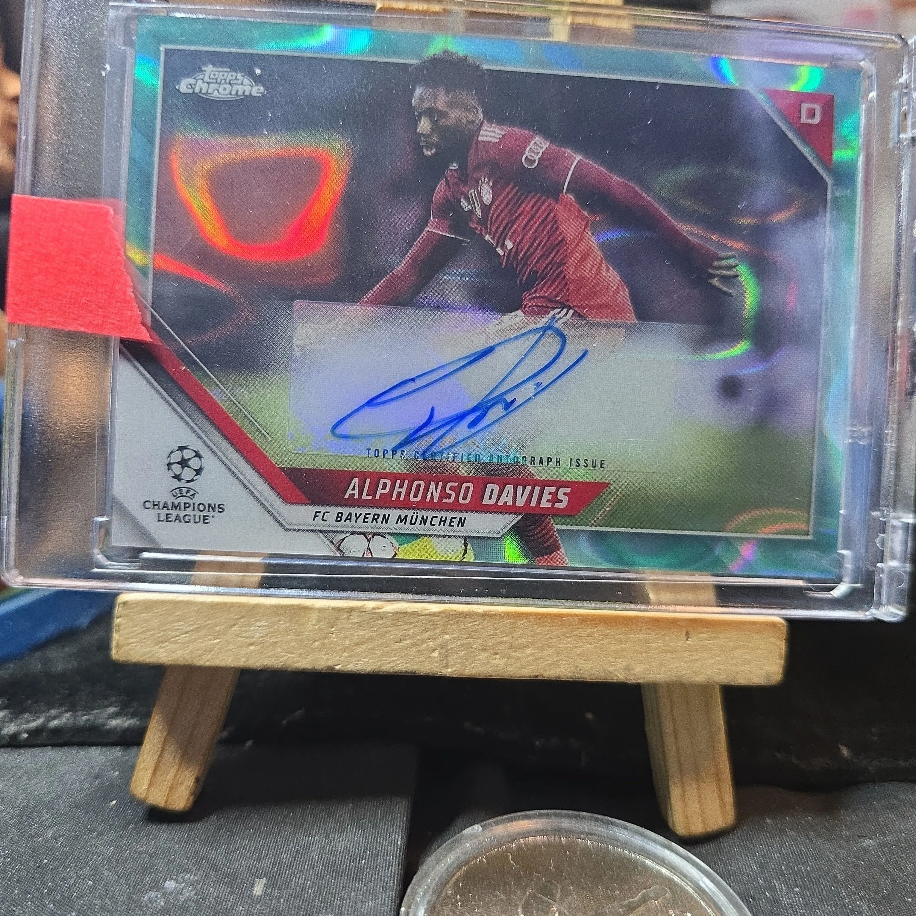 Product image for 2021-22 topps chrome ALPHONSO DAVIES aqua auto