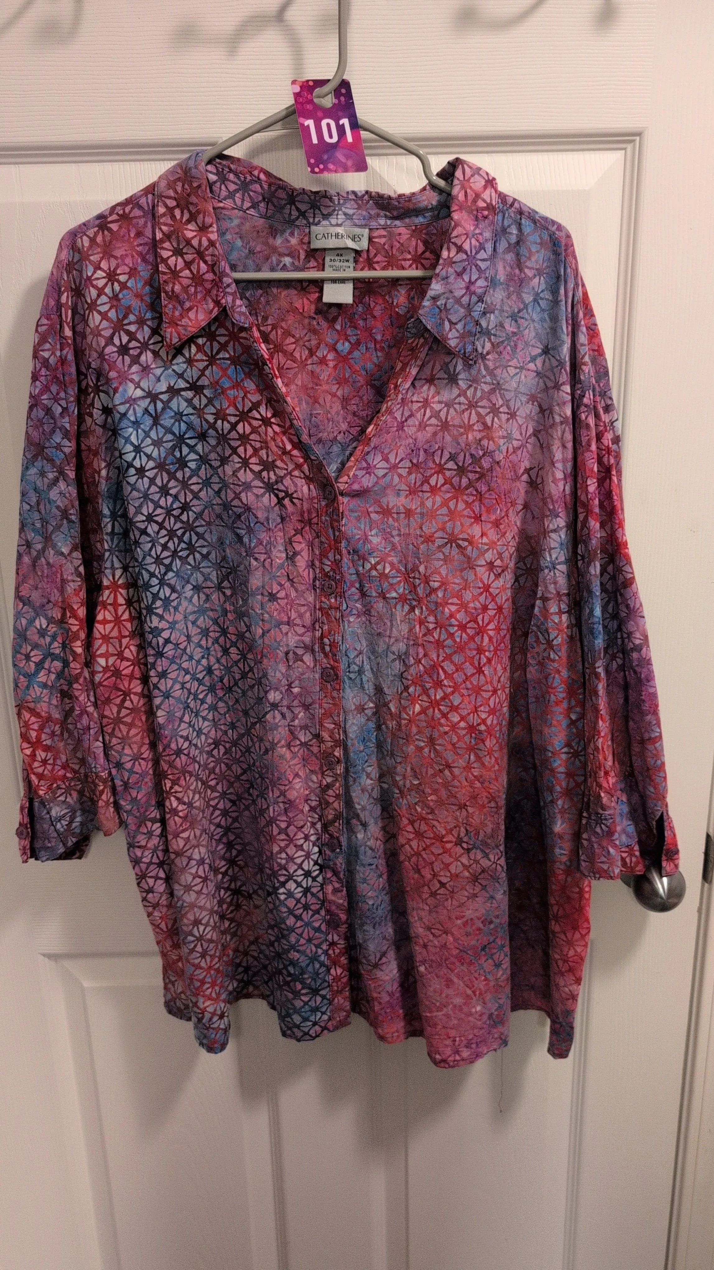 Product image for 101 Catherine's button up half sleeve tie dye blouse size 30/32 5X