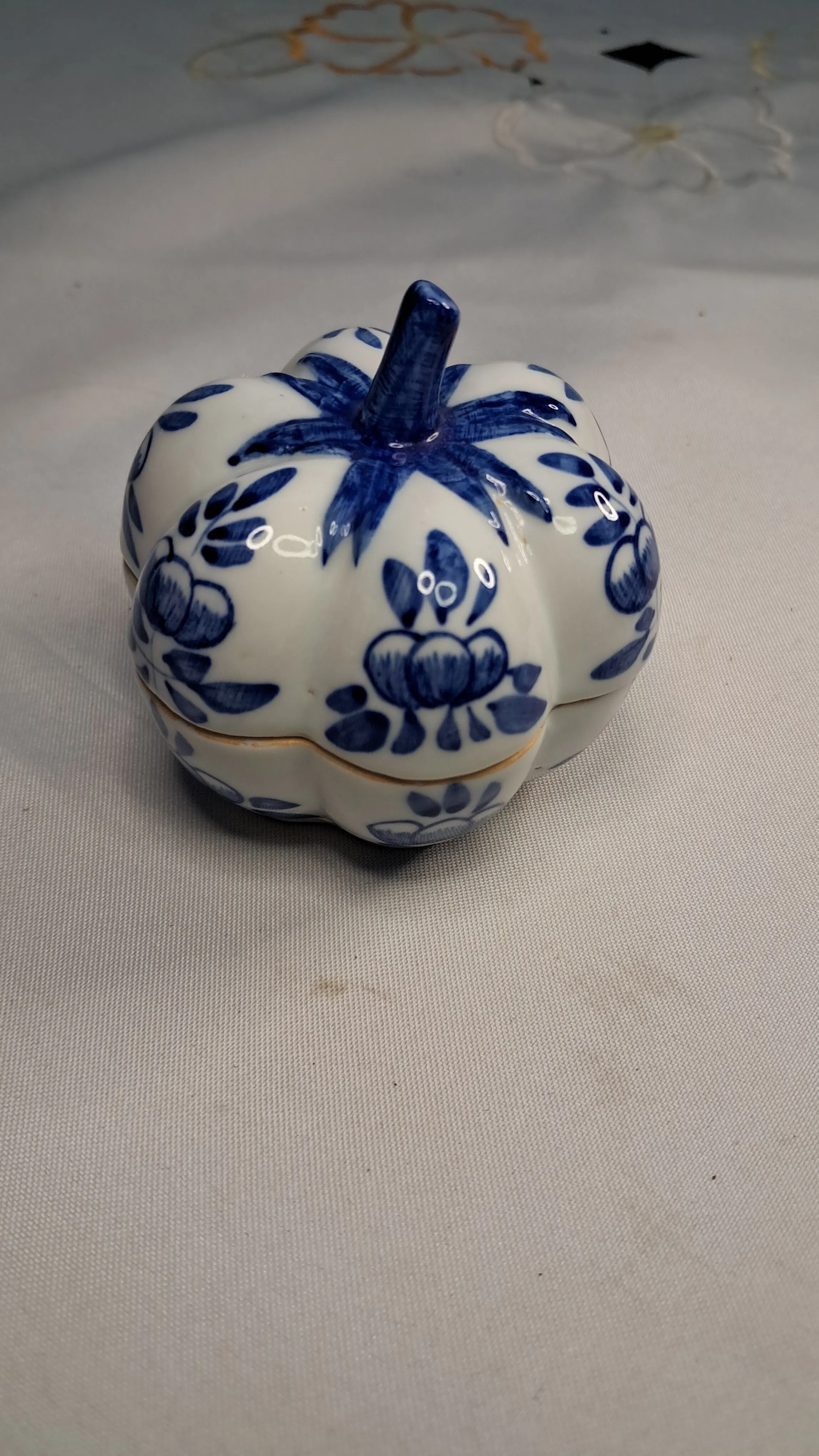 Product image for #35. Small Ceramic Blue and White Pumpkin Trinket