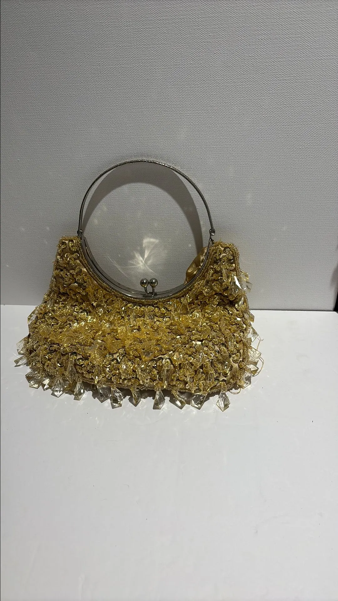 Product image for Gold sequence, and jeweled purse with metal handle