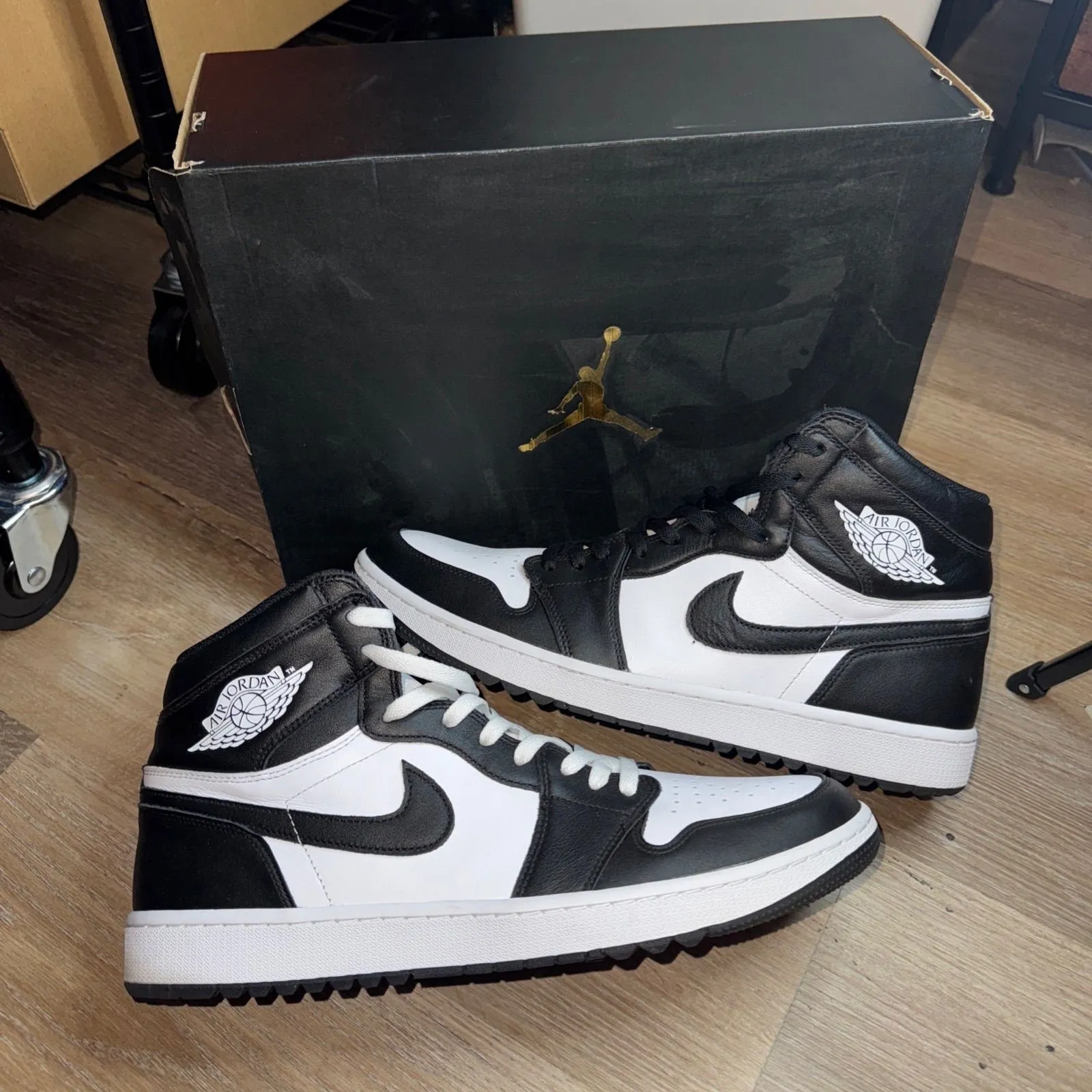 Product image for JORDAN 1 HIGH BLACK WHITE GOLF SIZE 15