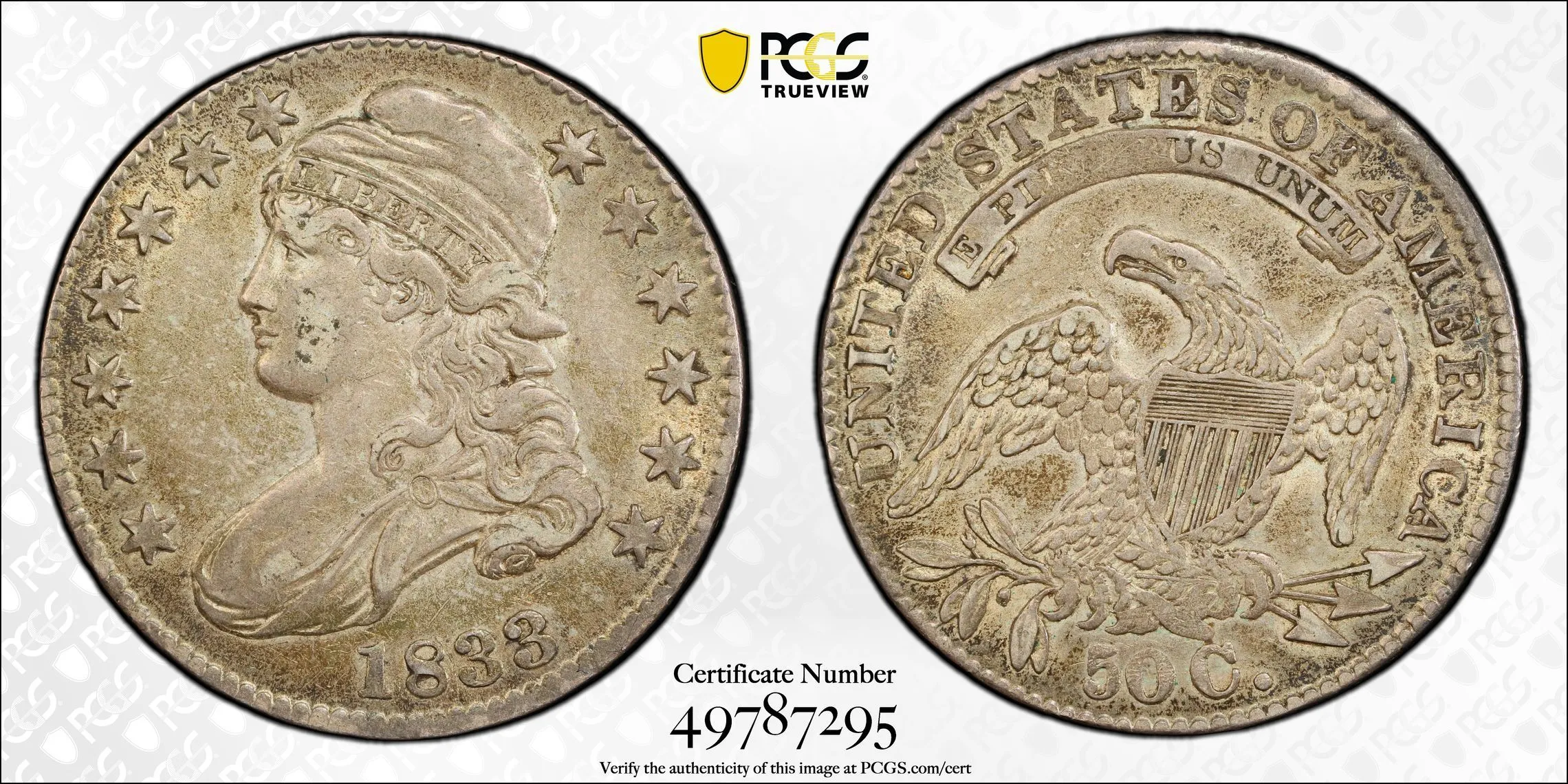 Product image for 1833 CAPPED BUST HALF DOLLAR 50C PCGS AU 50