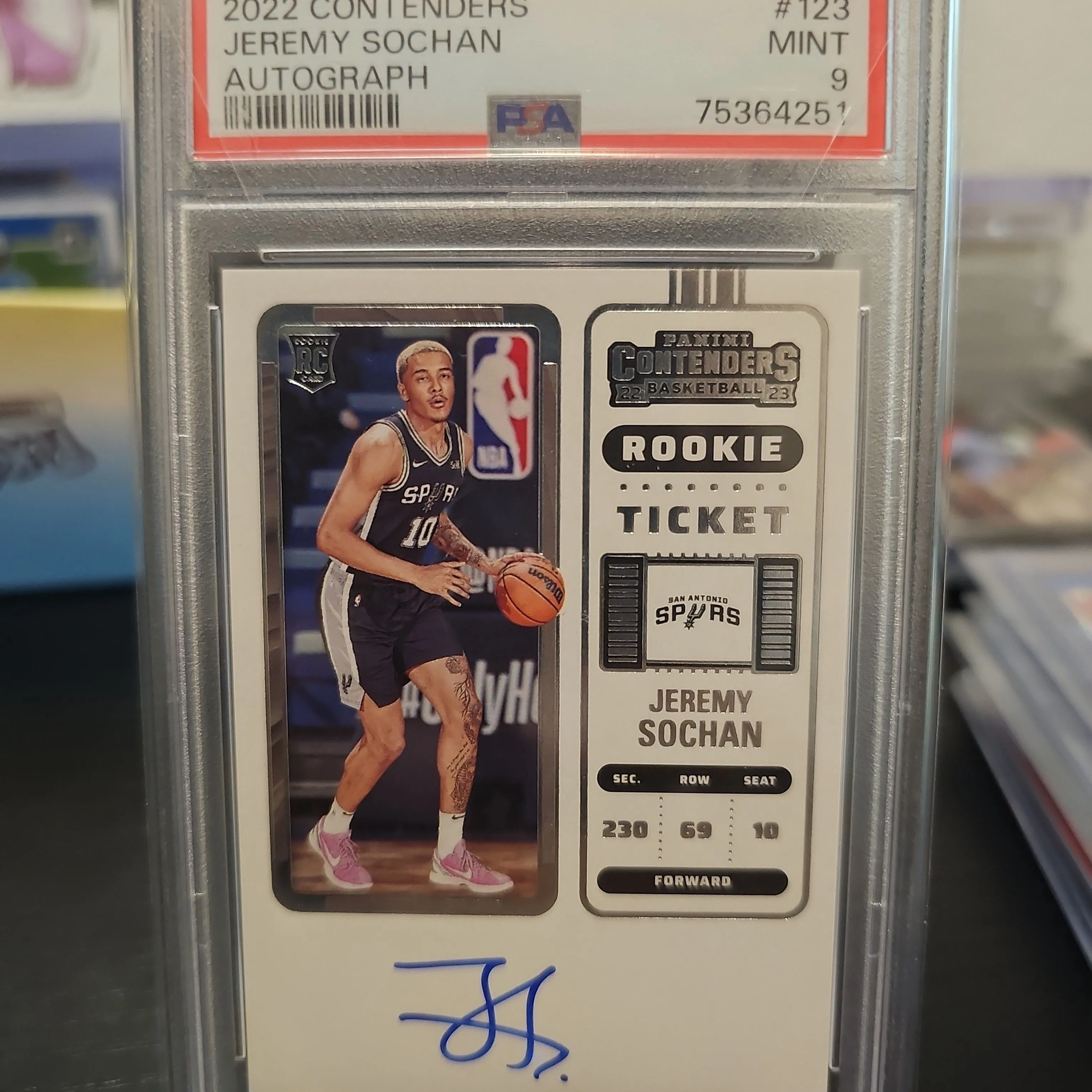 Product image for 2022 Panini Contenders Jeremy Sochan 123 Autograph PSA MINT 9