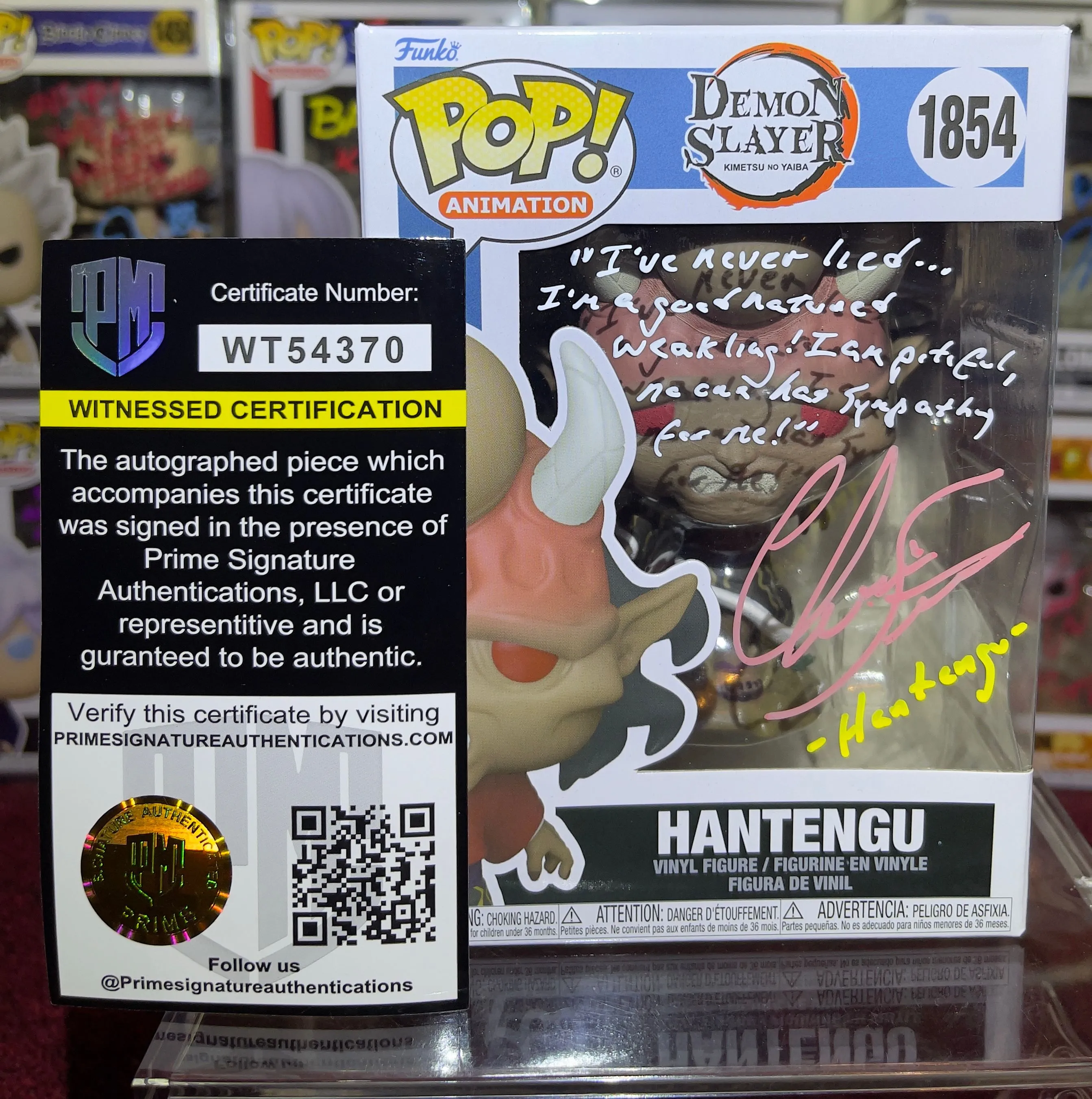 Product image for Demon Slayer Anime Hantengu #1854 Signed By Christopher Corey Smith Funko Pop Prime COA