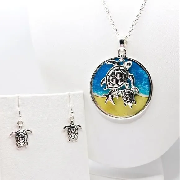 Product image for Sea Turtle Fashion Jewelry Necklace Earrings Set