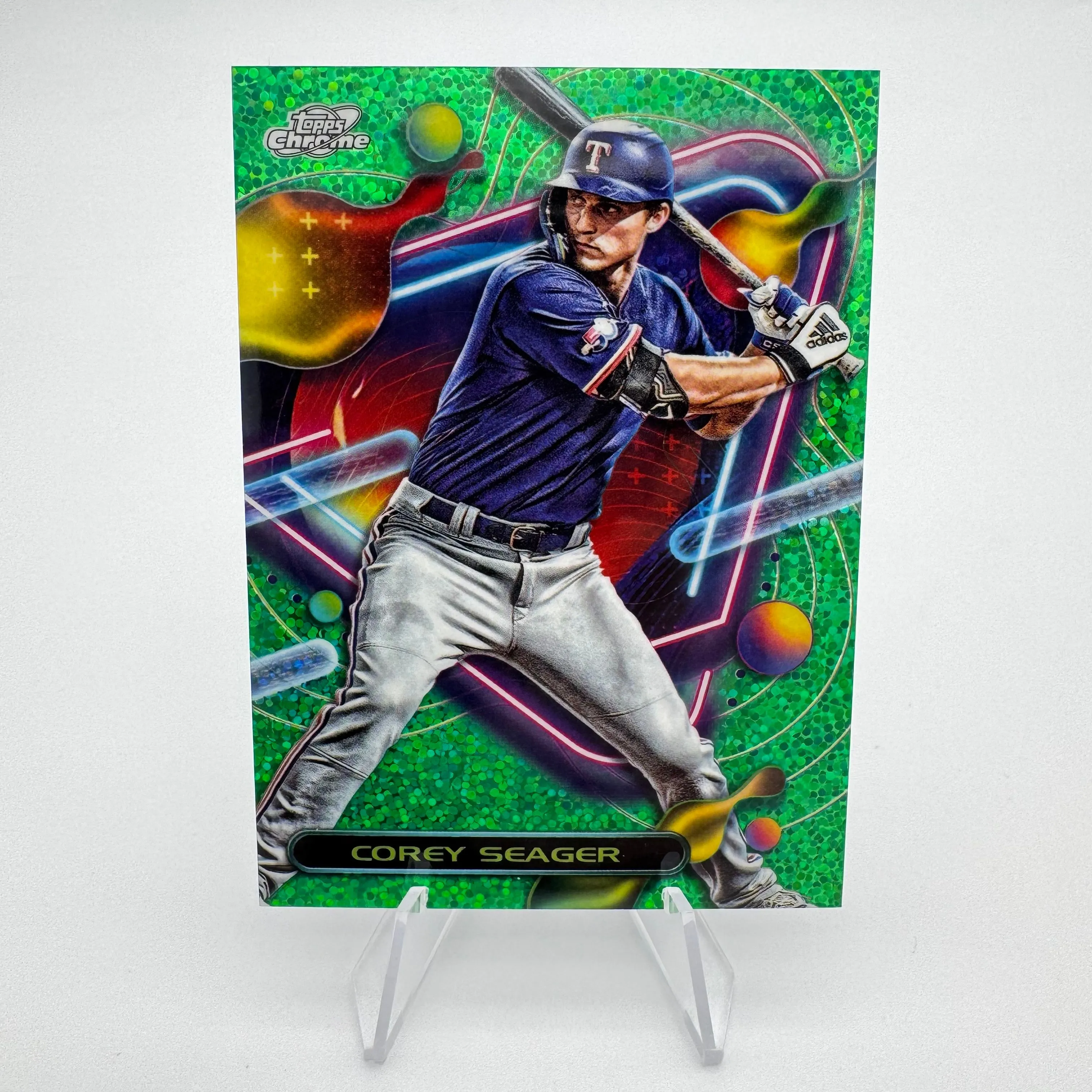 Product image for Corey Seager 2023 Topps Chrome Cosmic Green Space Dust Refractor /75