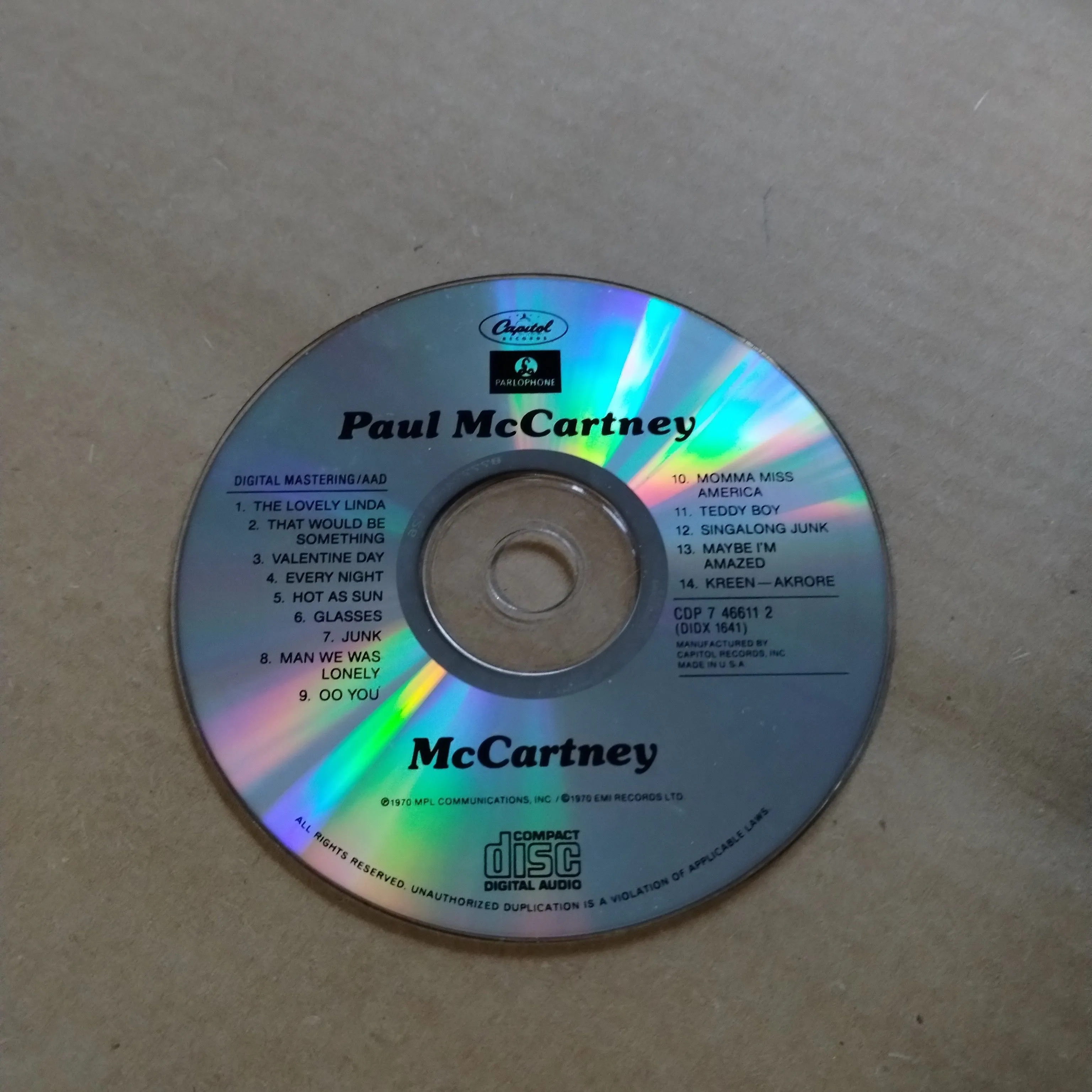 Product image for Paul McCartney "McCARTNEY" CD *Disc Only!