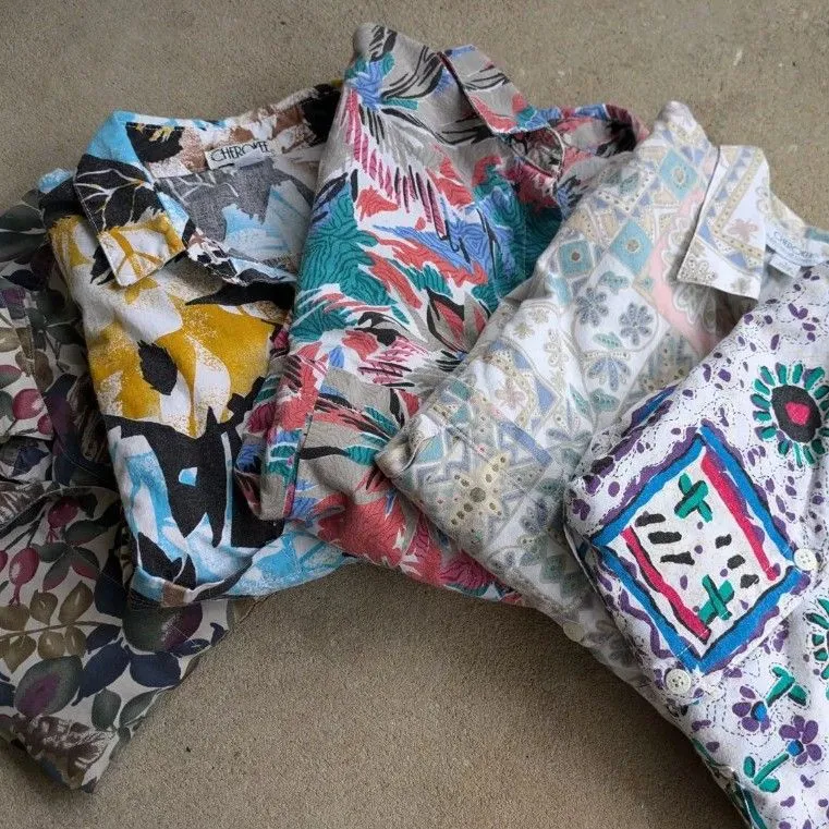 Product image for Lot of 5 80s Style Womens Button Down Printed Shirts Size Large
