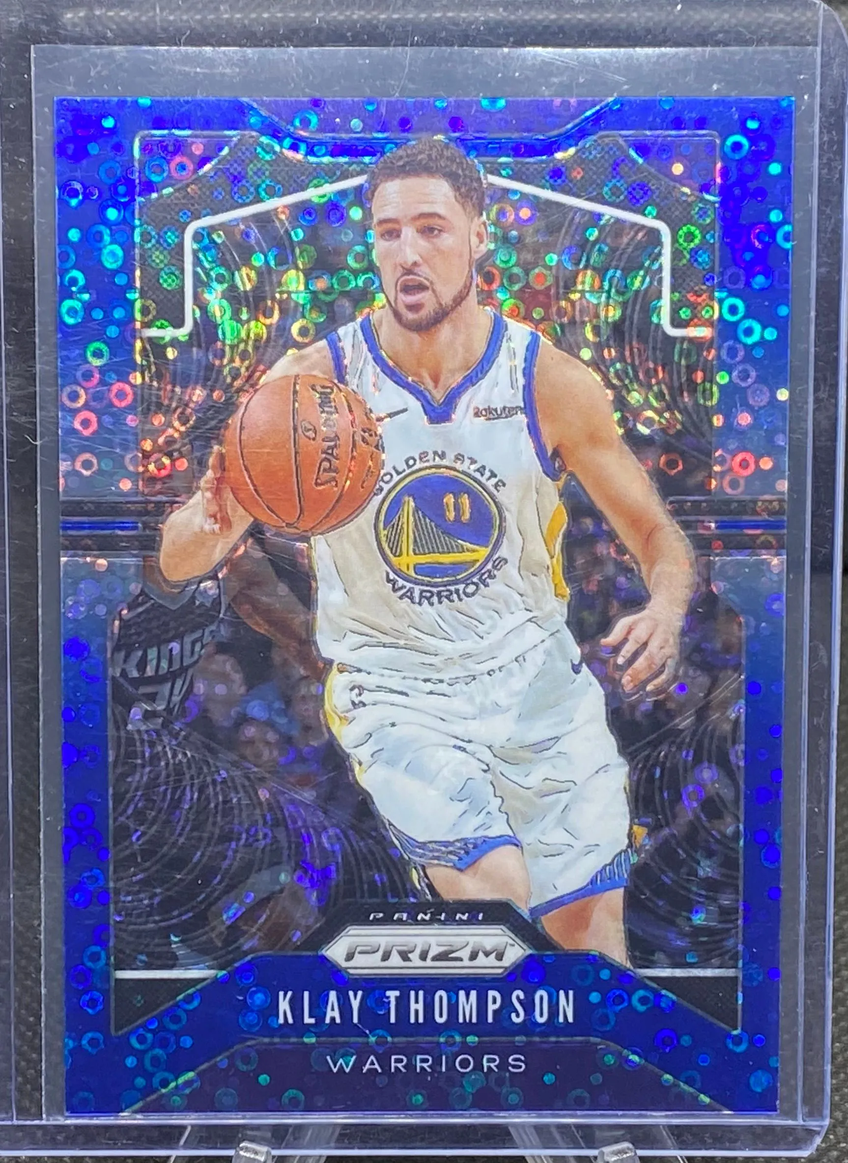 Product image for KLAY THOMPSON ~ 2019-20 Prizm Basketball Fast Break Blue Disco Prizm #209 SP #'d 17/175 [Golden State Warriors]