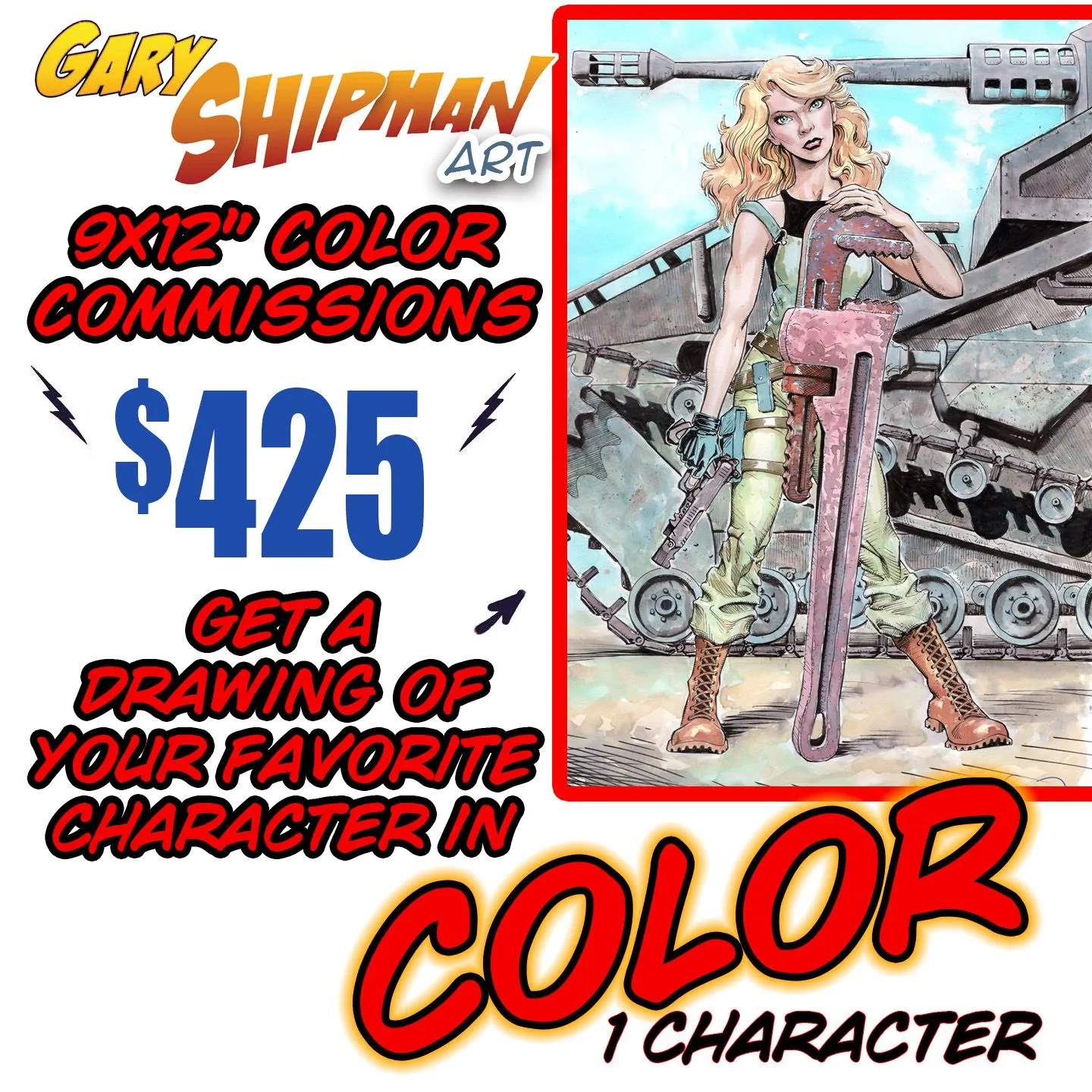 Product image for B. 9 x 12" Original Commission COLOR Live Drawing