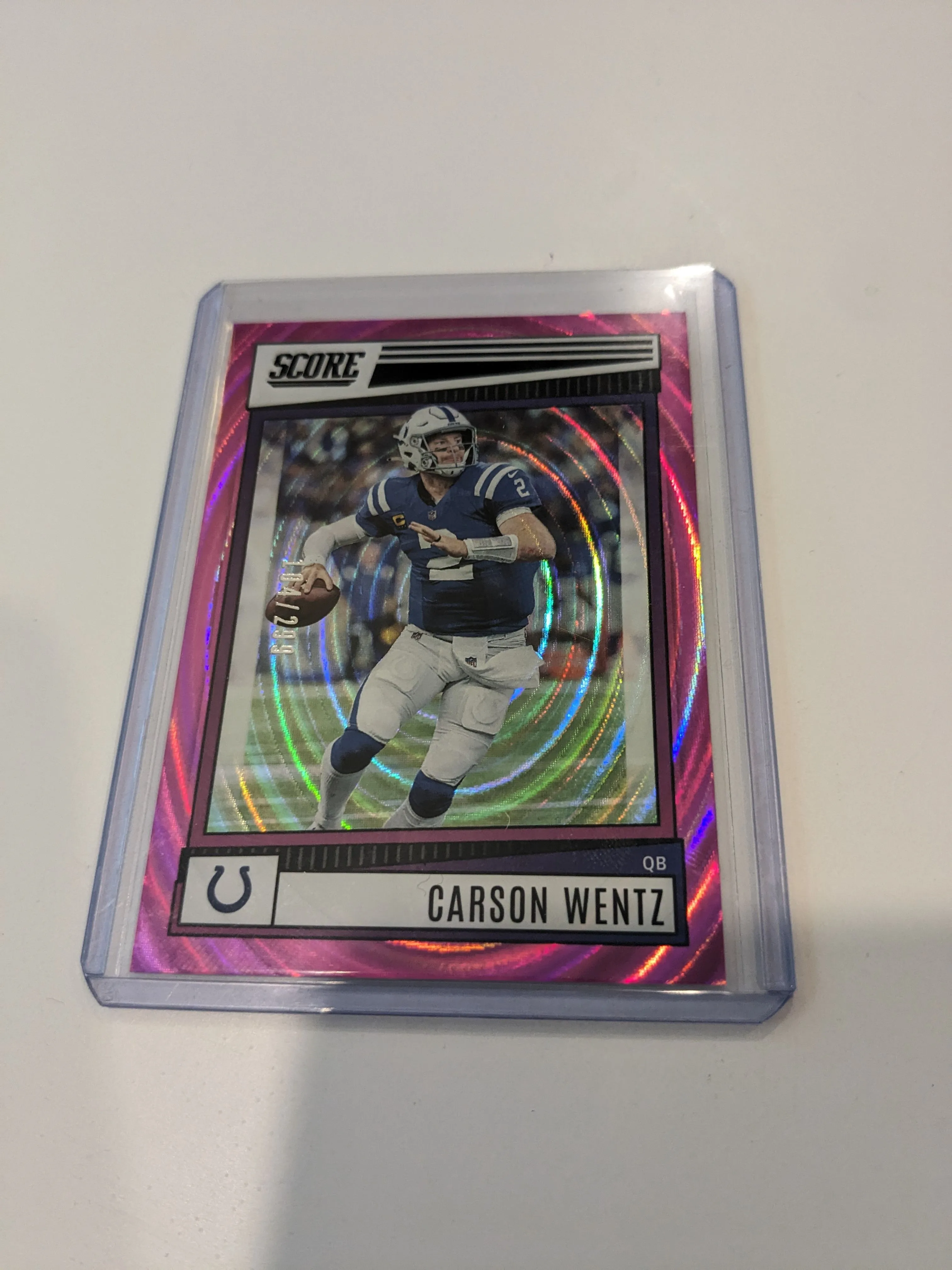 Product image for 2022 Score Purple Eclipse Carson Wentz 104/299