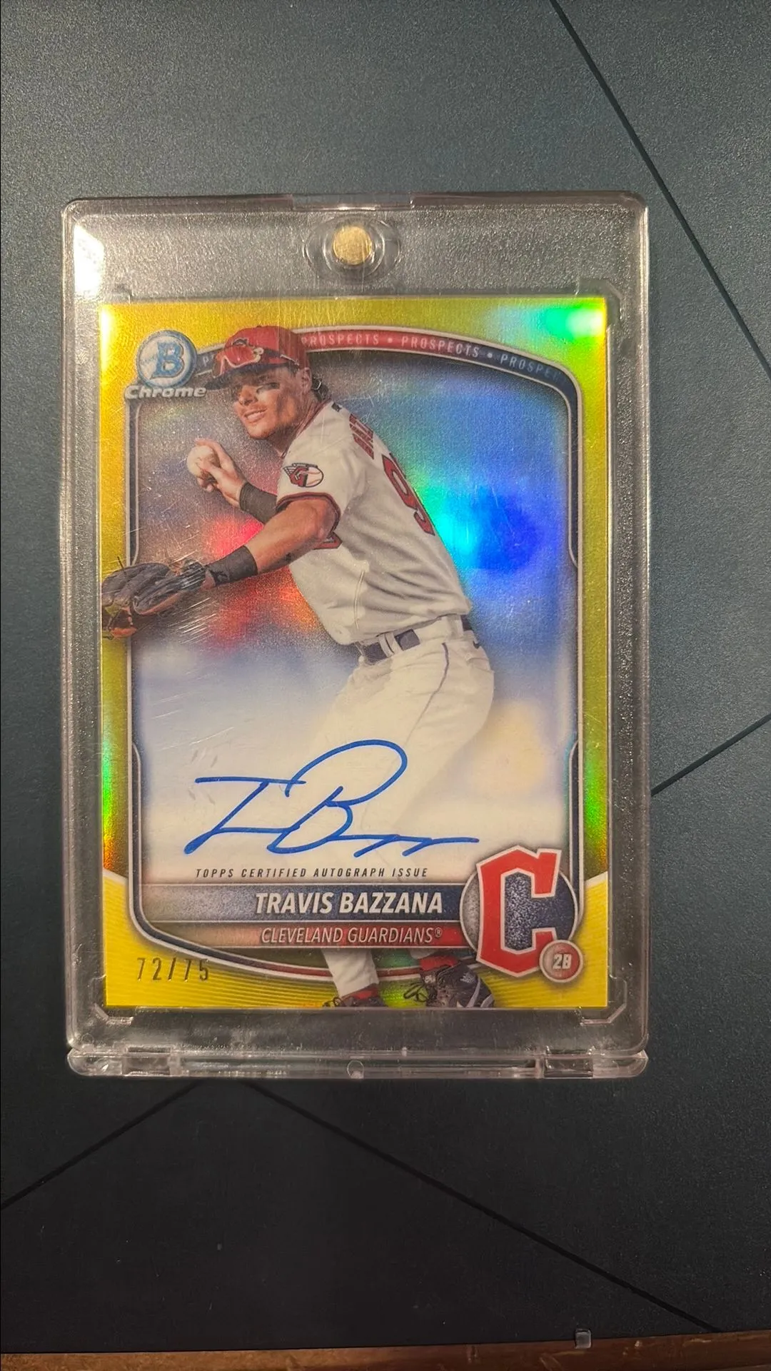 Product image for 2025 Bowman Travis Bazzana #CPA-TB Yellow Chrome Refractor Auto #d /75 🔥