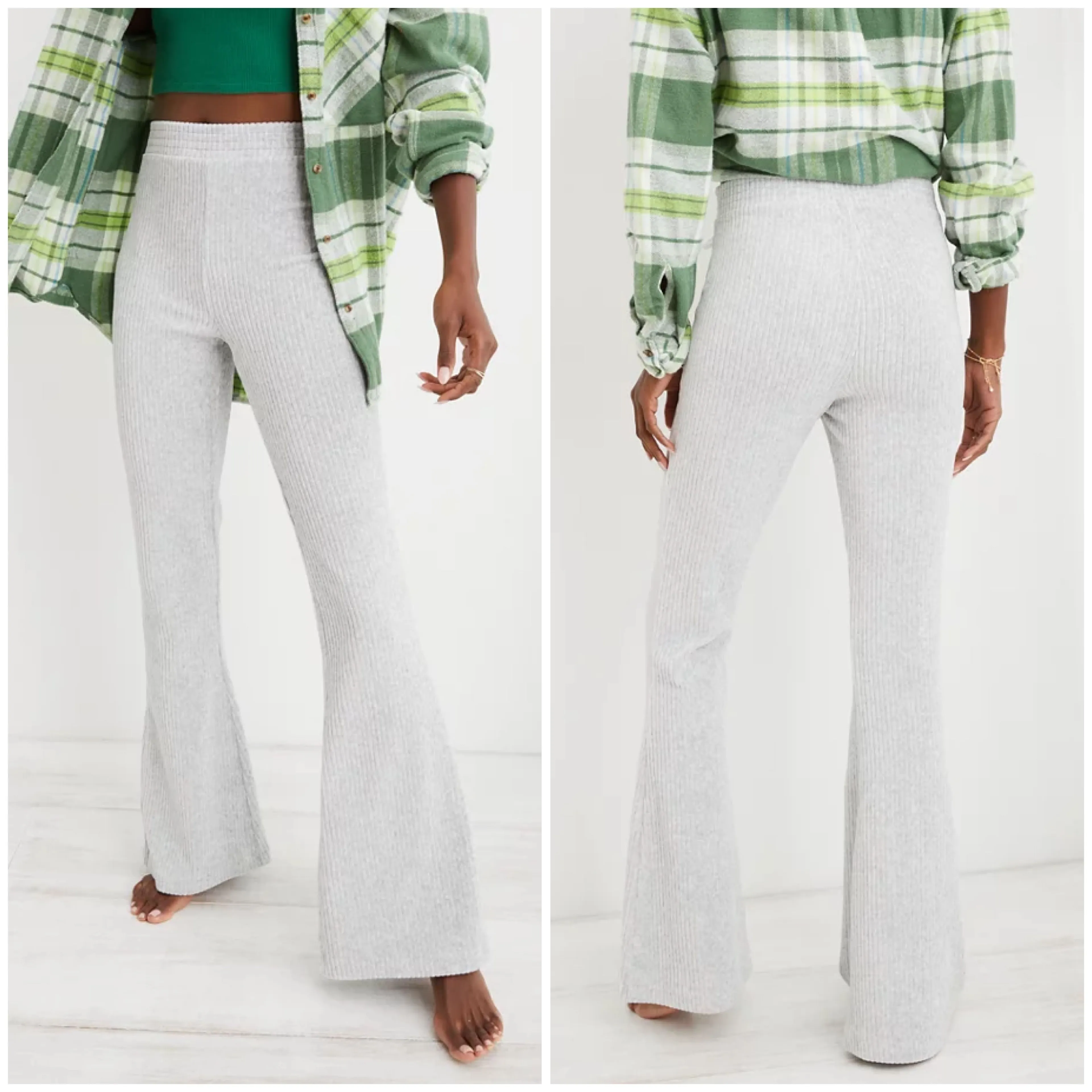 Product image for $69.95 | Medium | Aerie Groove-On Velour High Waisted Flare Pant
