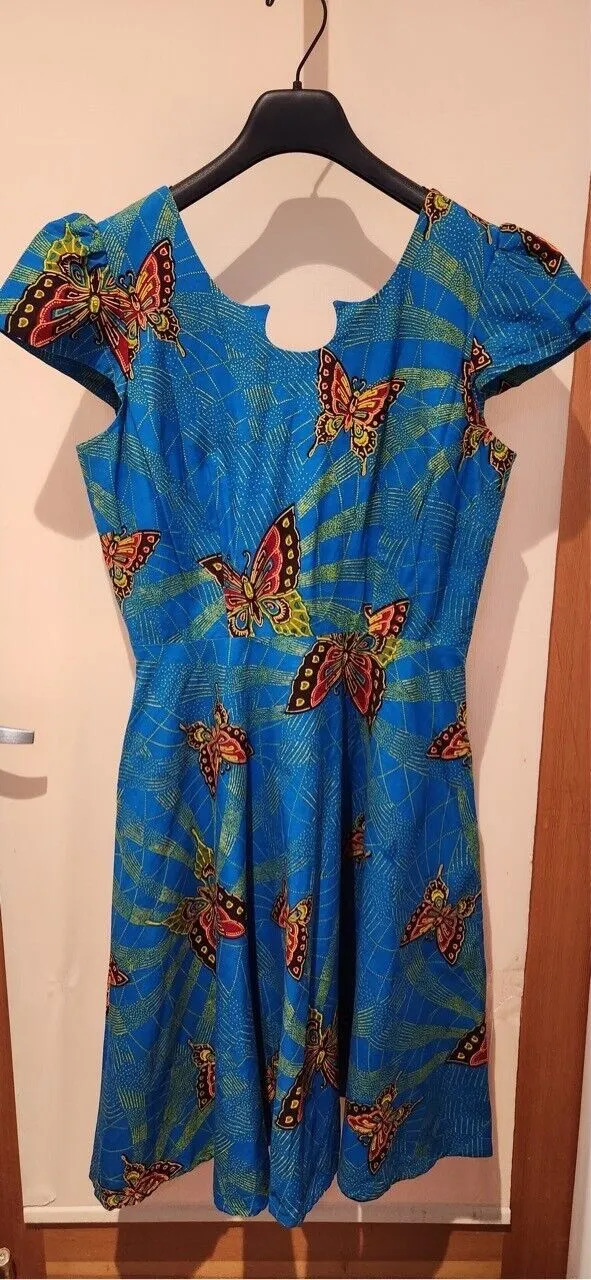 Product image for Adrienne's Alley Women's Blue Dress Butterflies Print Size XL