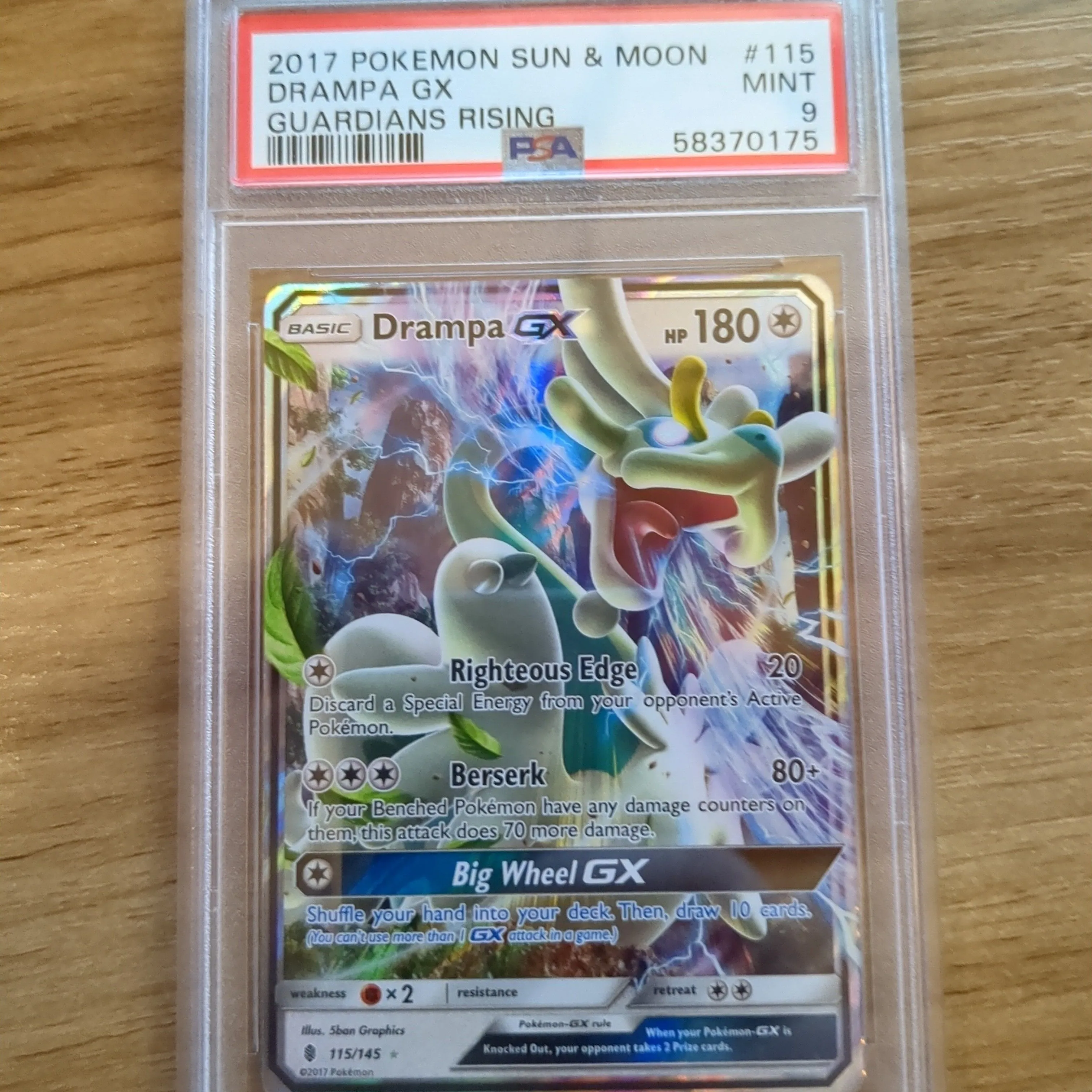 Product image for 2017 Pokemon Sun & Moon Guardians Rising Drampa Gx Guardians Rising PSA MINT 9