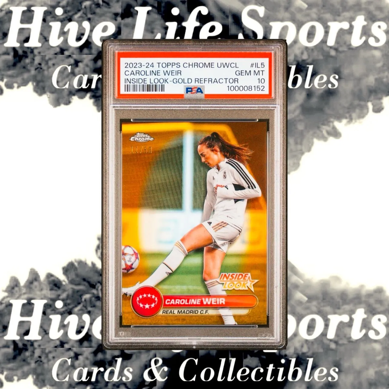 Product image for Caroline Weir 2023-24 Topps Chrome UWCL Inside Look Gold /50 #IL5 Real Madrid PSA 10