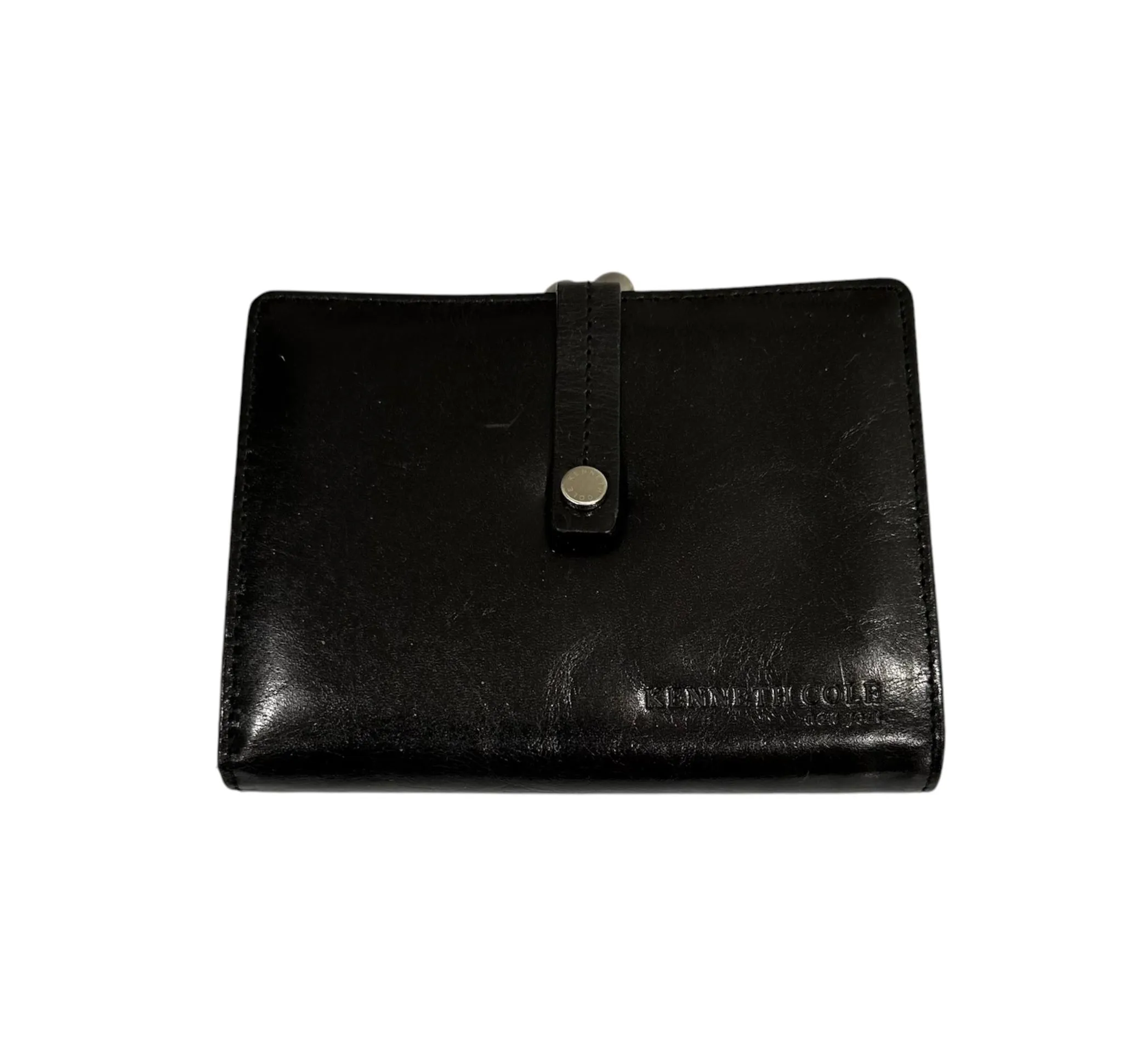 Product image for Kenneth Cole Black Leather Kiss-Lock and Flap Wallet