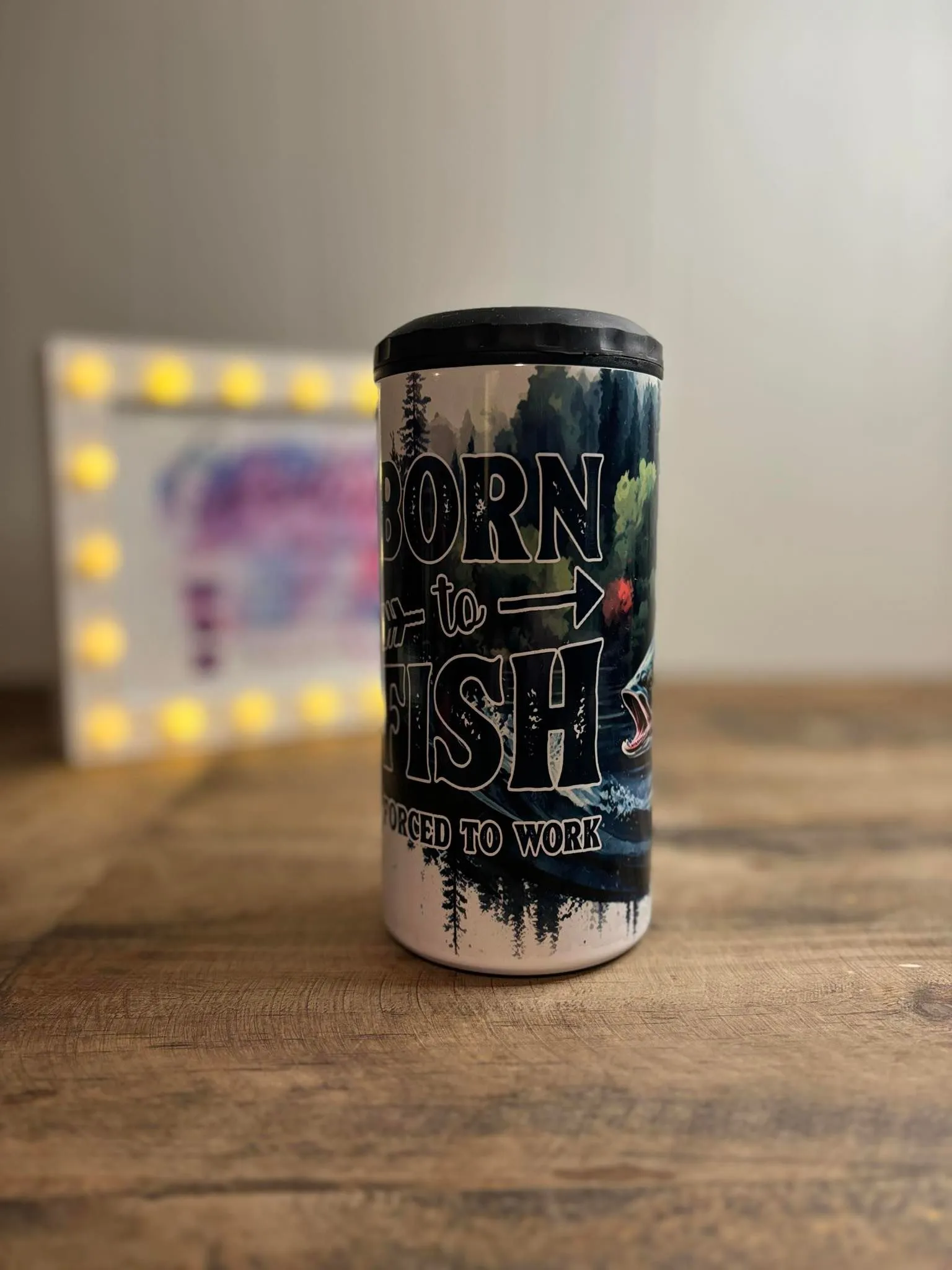 Product image for Born To Fish Forced To Work 4-in-1 Tumbler/Koozie