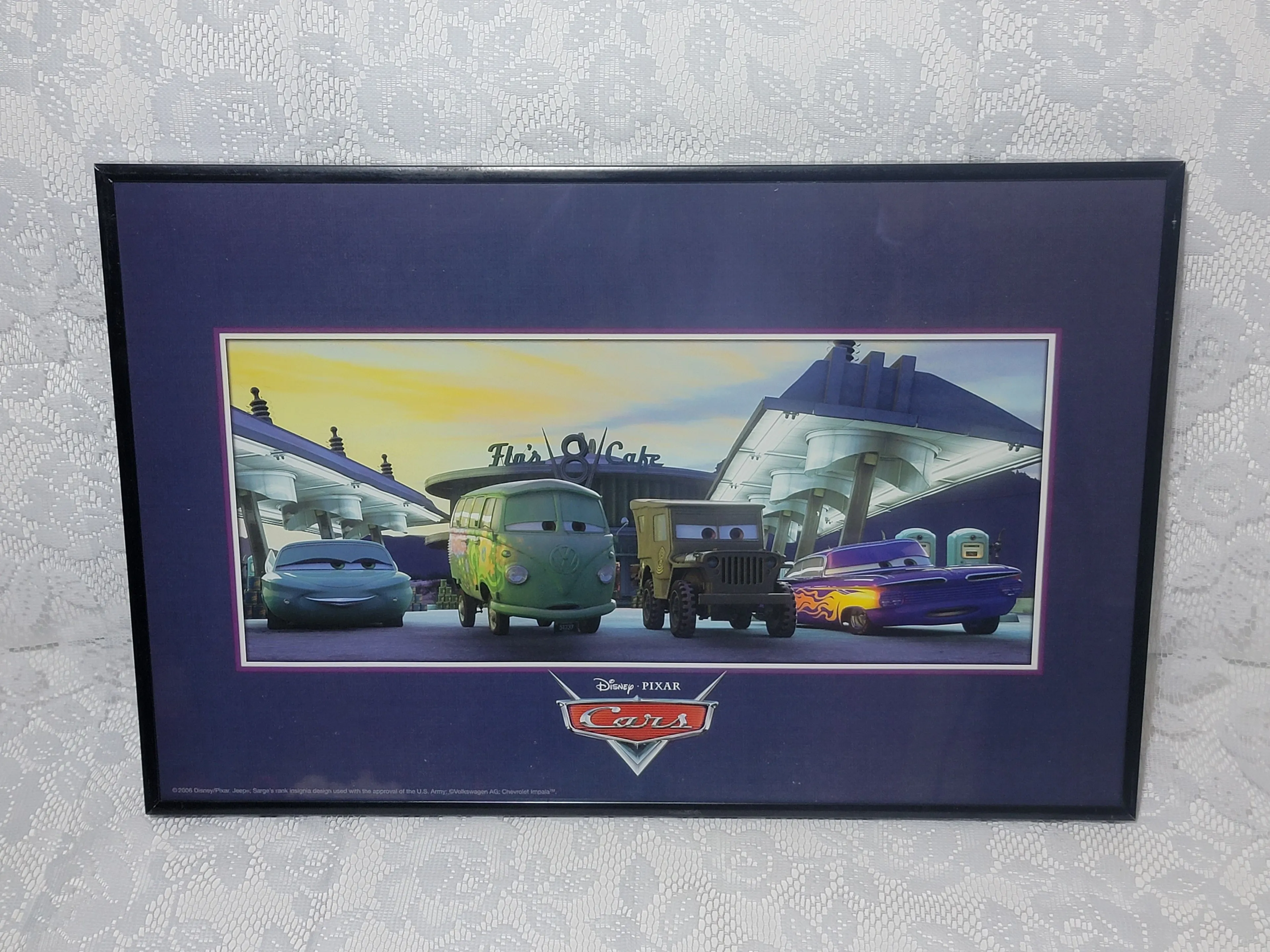 Product image for Cars Disney Pixar Framed Picture Poster 14" x 11" Flo, Fillmore, Sarge, Ramone