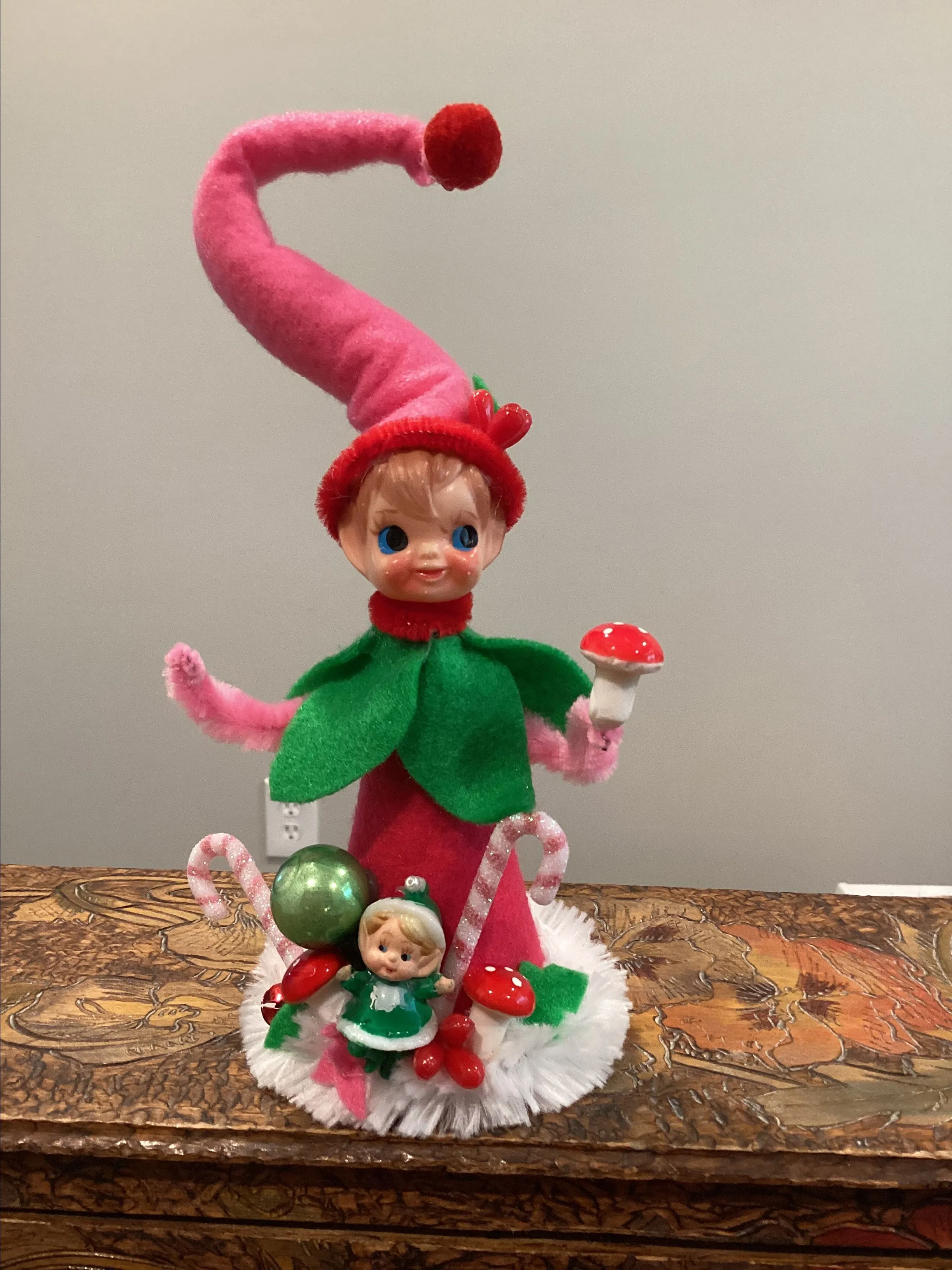 Product image for 49.  Handmade vintage elf head cone with cute embellishments  mushroom