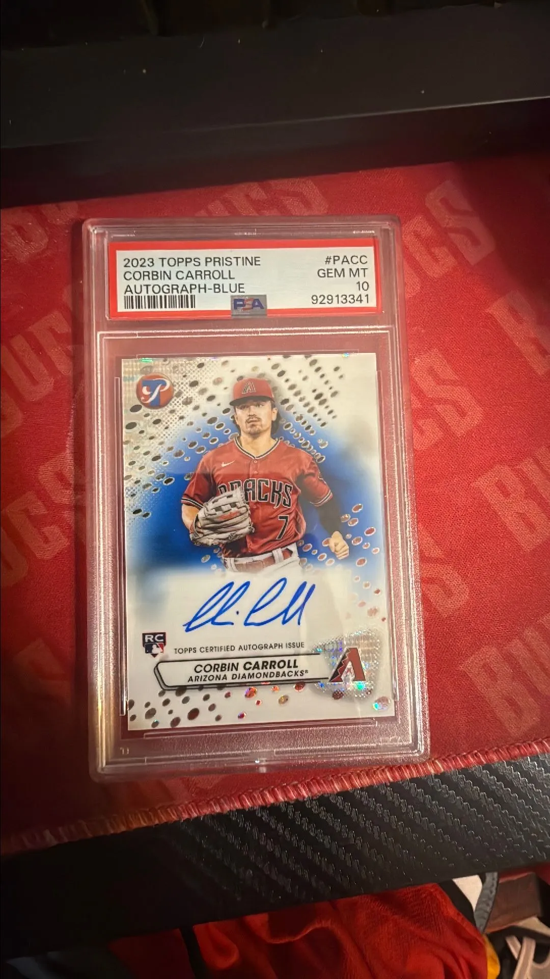Product image for 2023 topps pristine corbin carroll auto blue 12/75 psa 10
