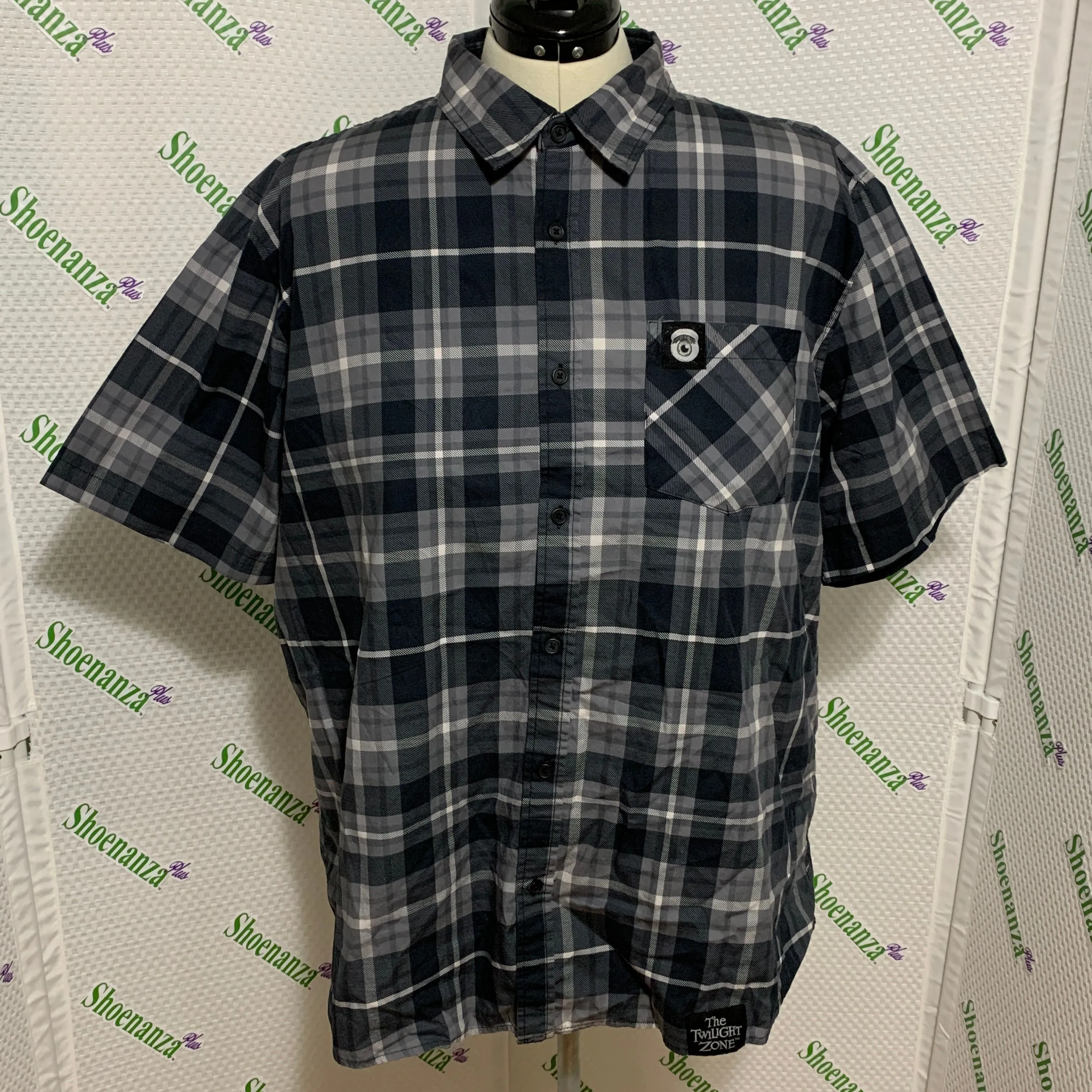 Product image for Middle Of Beyond Button Down Shirt The Twilight Zone MOB Plaid Gray Mens 3XL