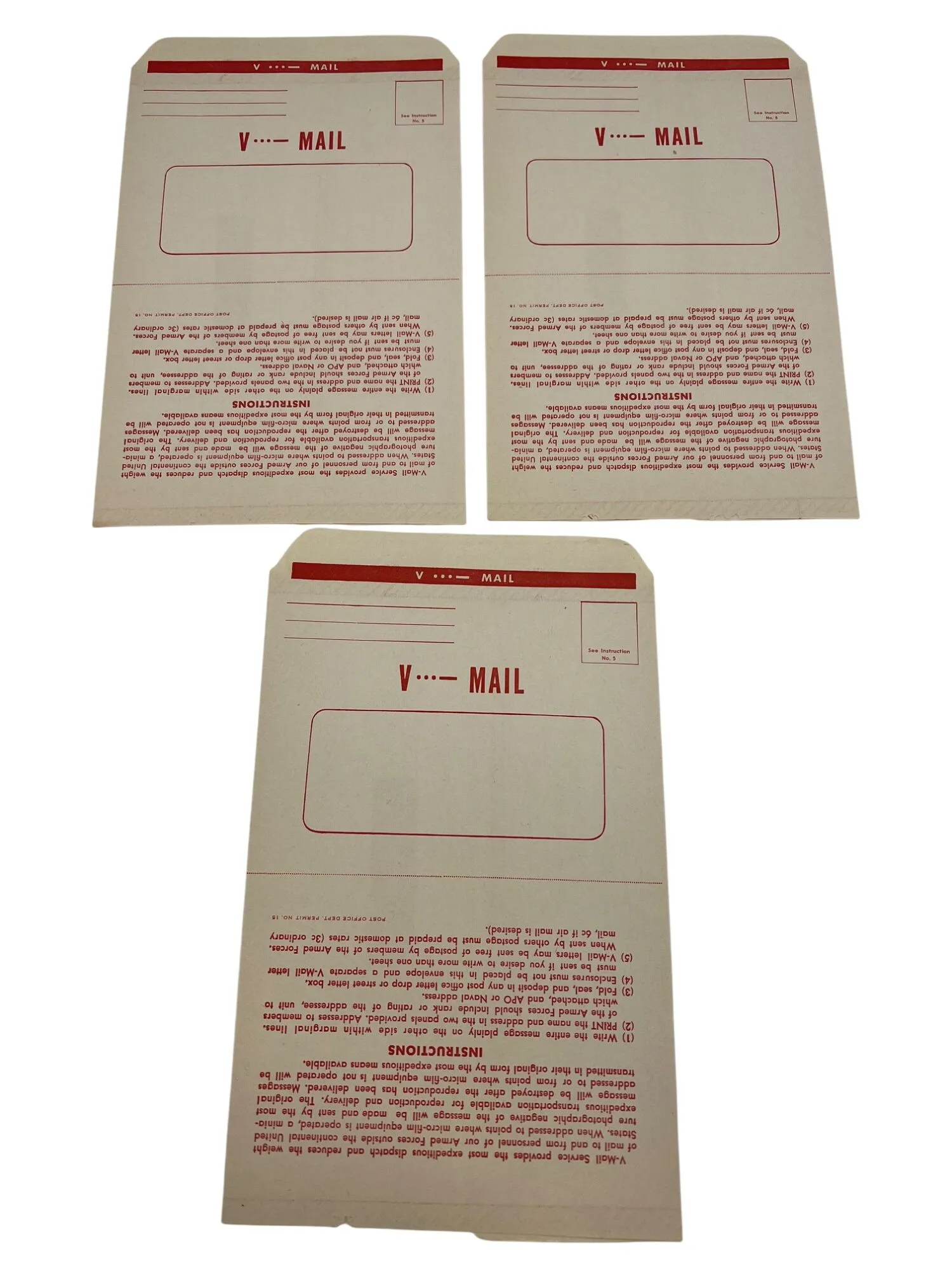 Product image for Vintage V-Mail Stationery Unused Military Postal Sheets Qty 3 WWII Era Permit 15