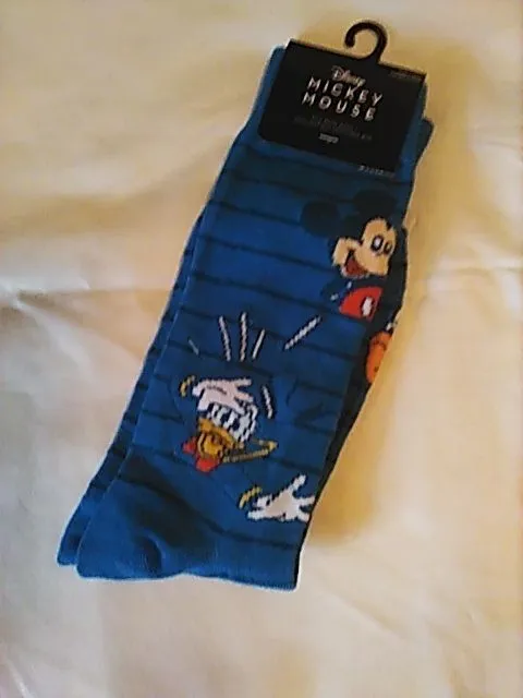 Product image for Disney Mickey Mouse Socks Blue With Stripes Fits Shoe Size 6-12 New 