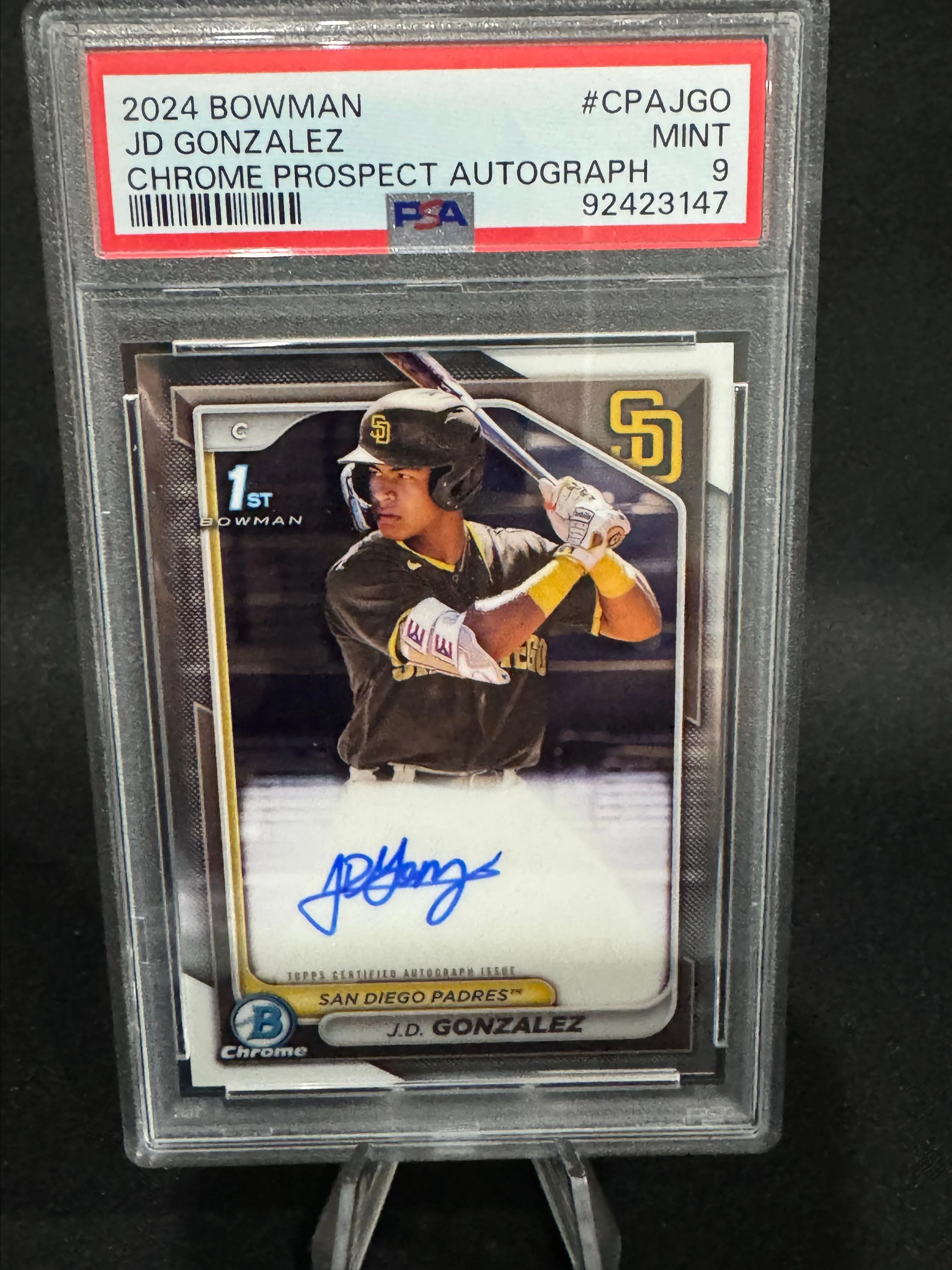 Product image for 2024 Bowman Chrome Prospect Autographs Jd Gonzalez CPAJGO  PSA MINT 9